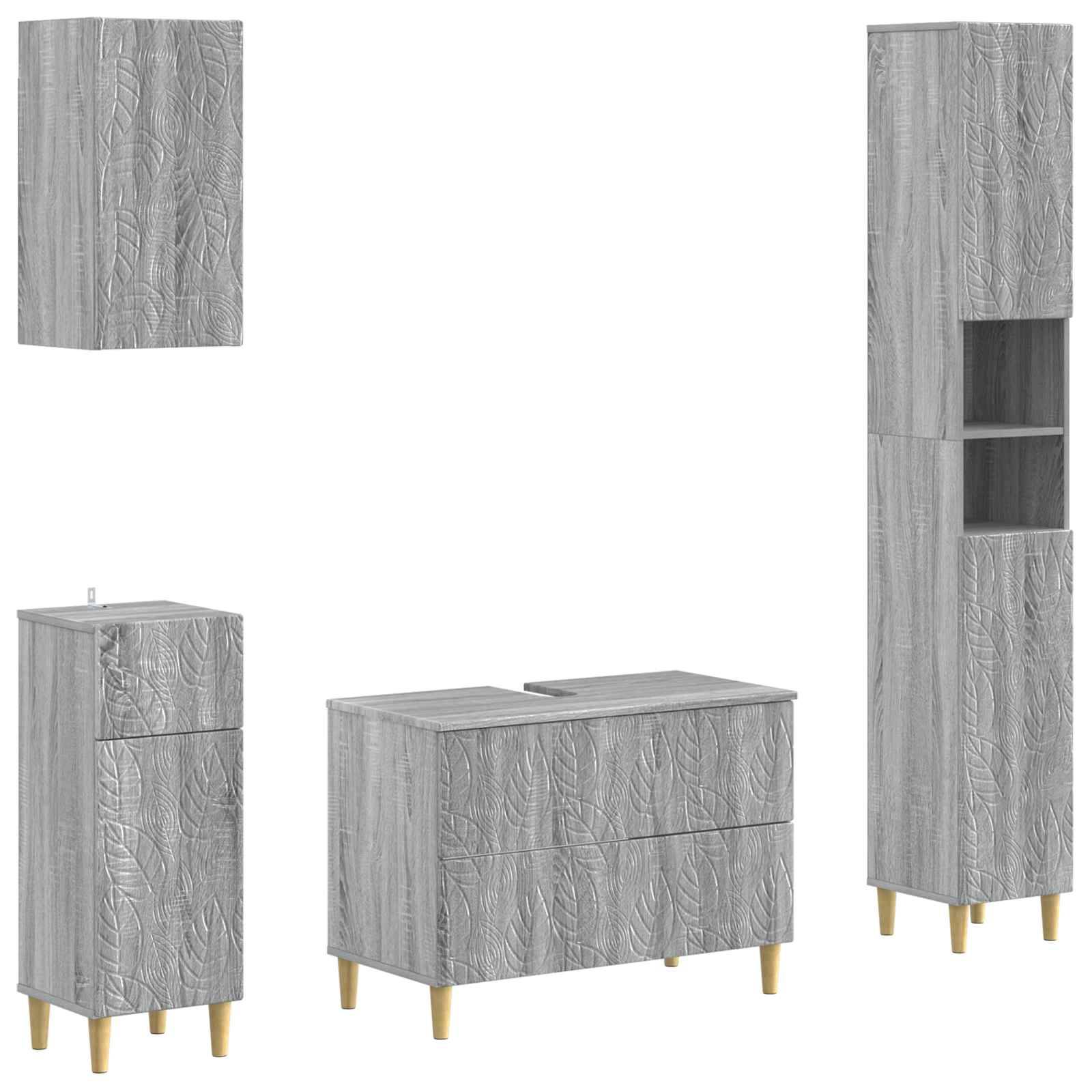 vidaXL 4-teiliges Badezimmer-Schrank-Set DELFT Sonoma-Grau