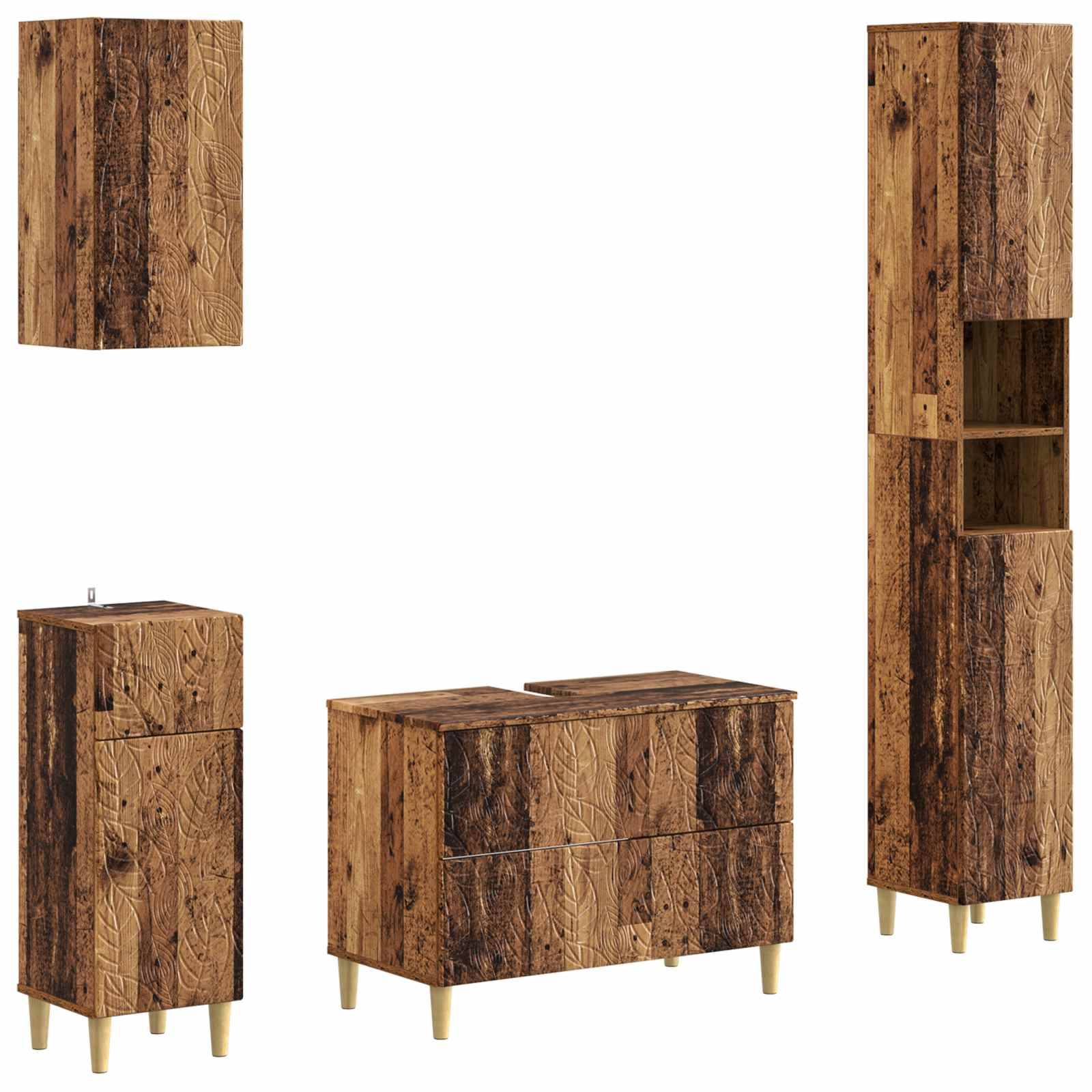 vidaXL 4-teiliges Badezimmer-Schrank-Set DELFT Altholz Holzwerkstoff