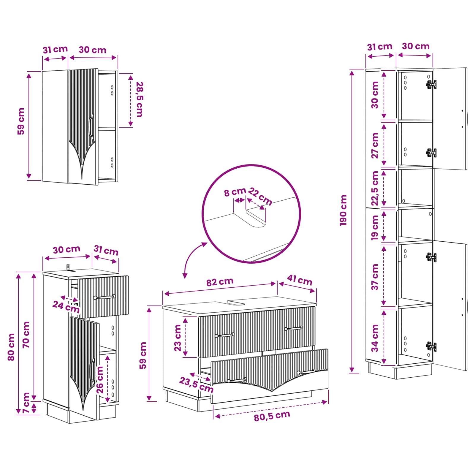 vidaXL 4-teiliges Badezimmer-Schrank-Set HOORN Raucheiche