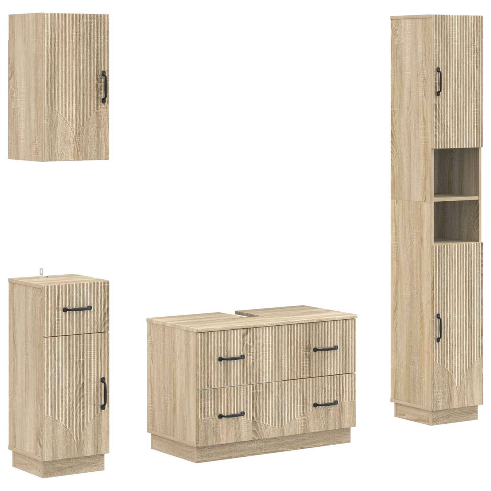vidaXL 4-teiliges Badezimmer-Schrank-Set HOORN Sonoma-Eiche