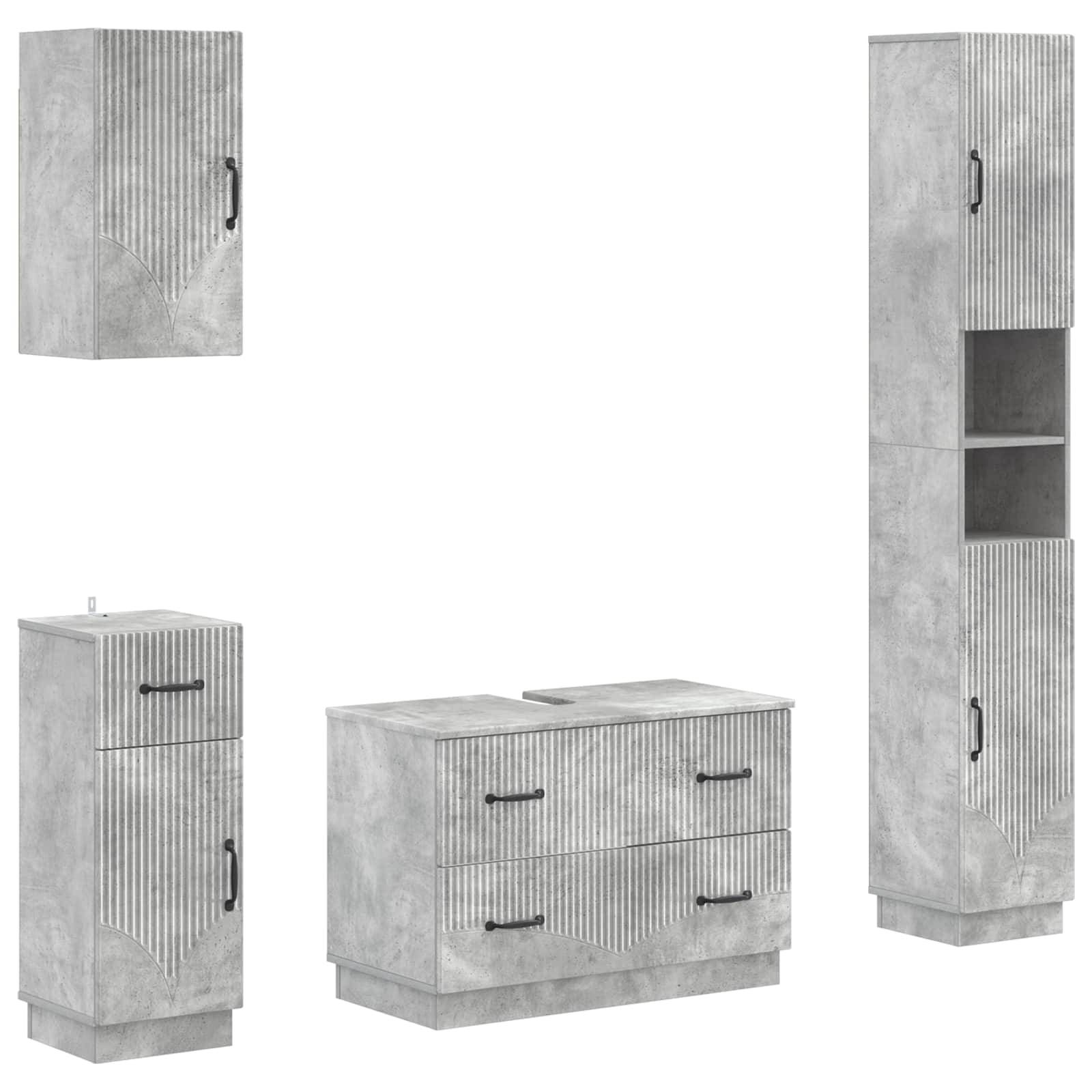 vidaXL 4-teiliges Badezimmer-Schrank-Set HOORN Betongrau Holzwerkstoff