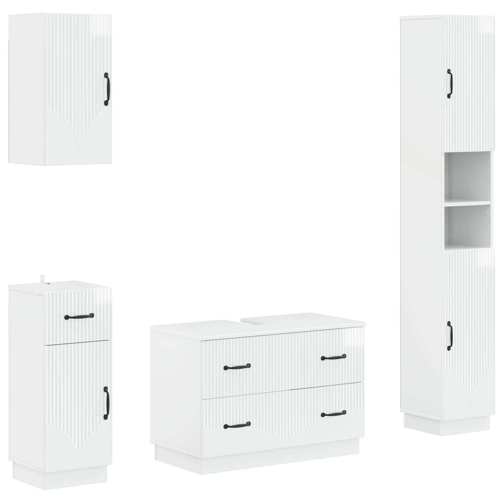 vidaXL 4-teiliges Badezimmer-Schrank-Set HOORN Hochglanz Weiß