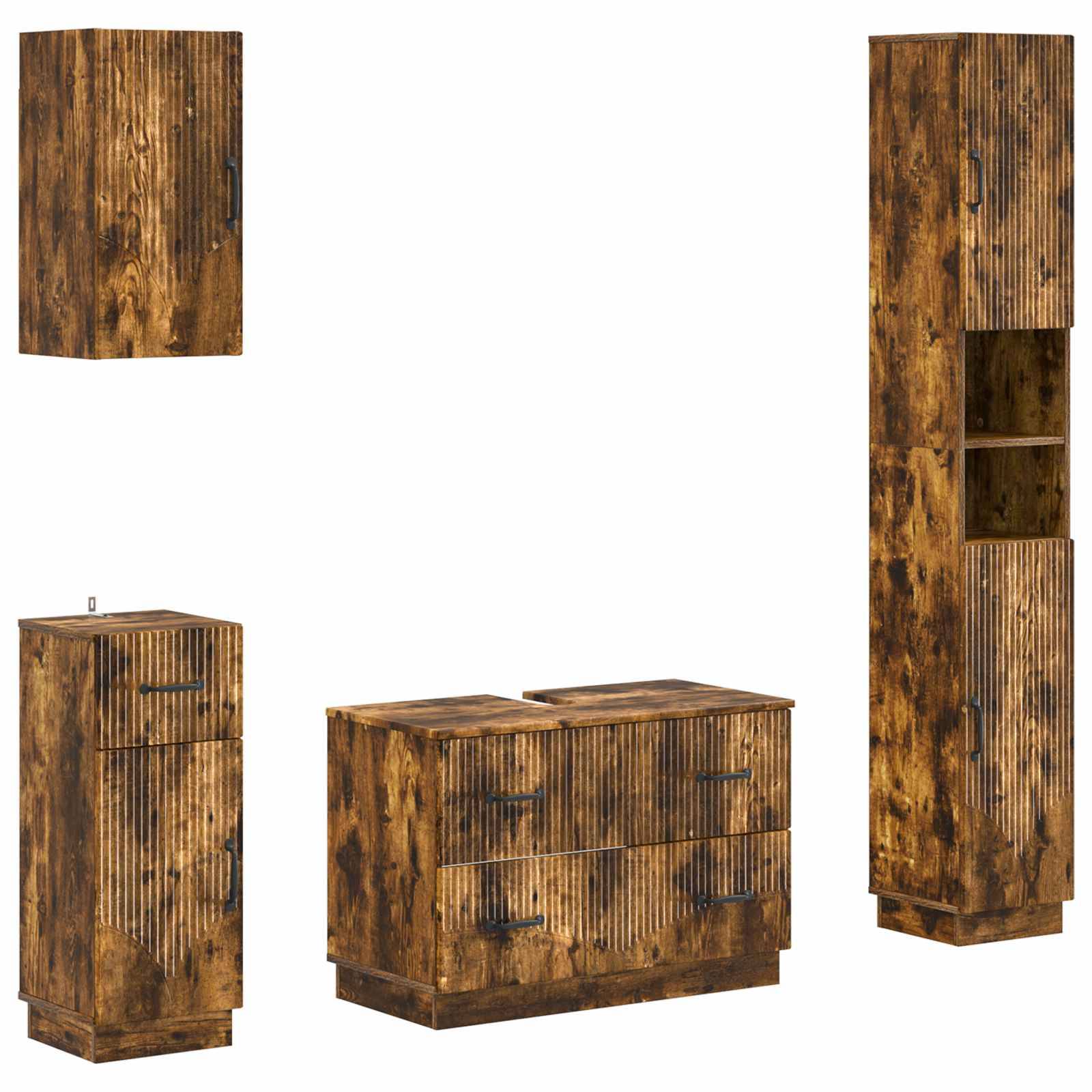 vidaXL 4-teiliges Badezimmer-Schrank-Set HOORN Raucheiche