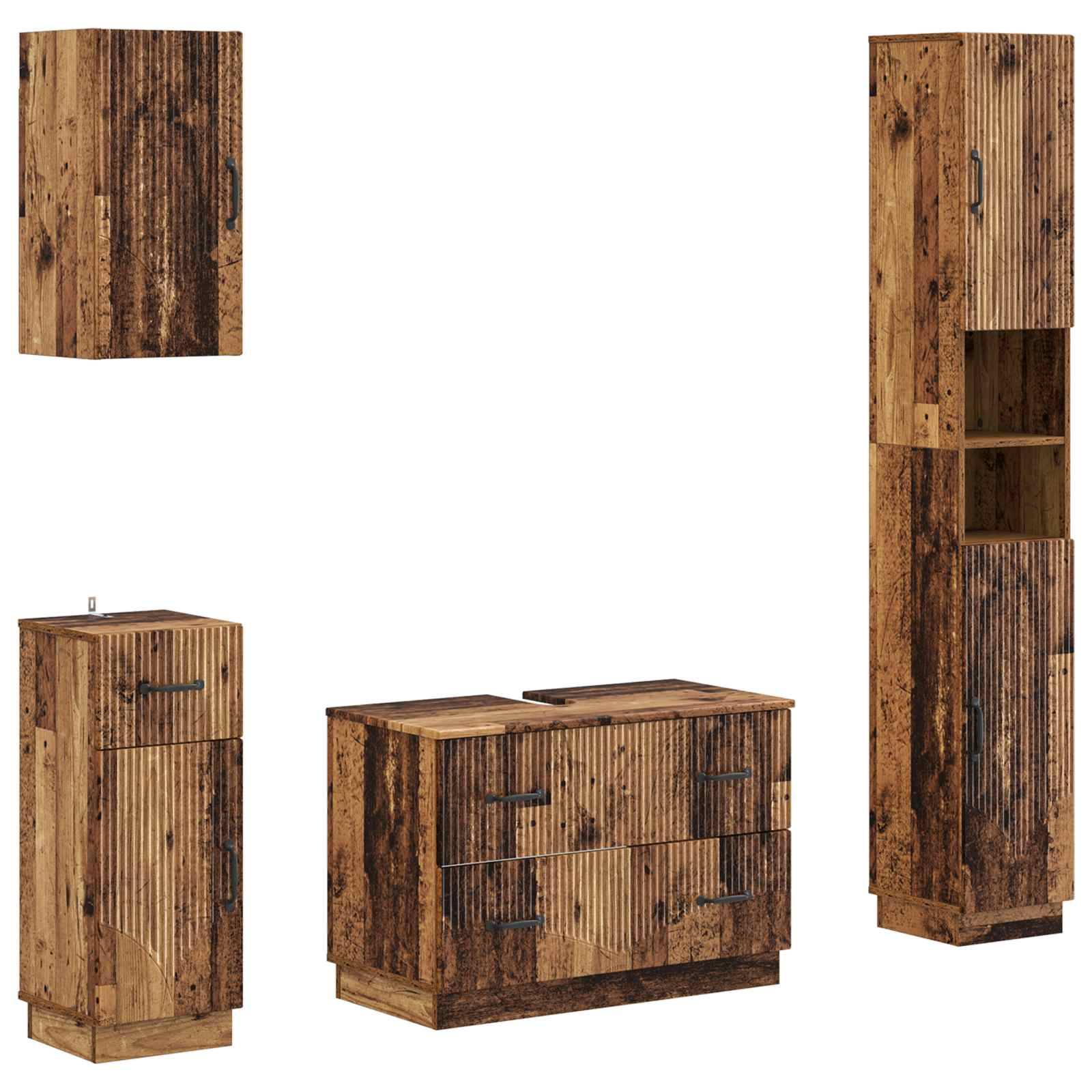 vidaXL 4-teiliges Badezimmer-Schrank-Set HOORN Altholz Holzwerkstoff