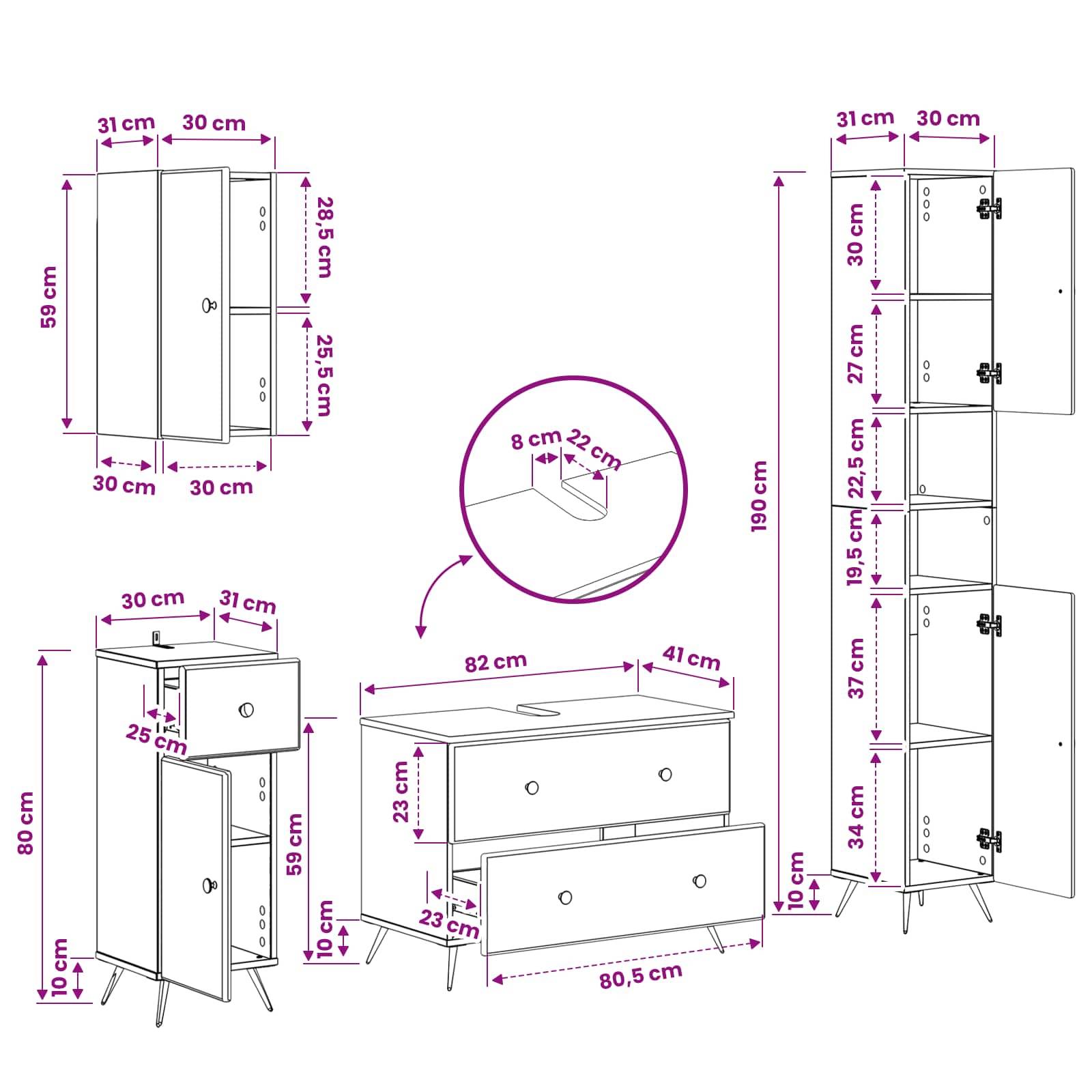 vidaXL 4-teiliges Badezimmer-Schrank-Set BREDA Sonoma-Grau