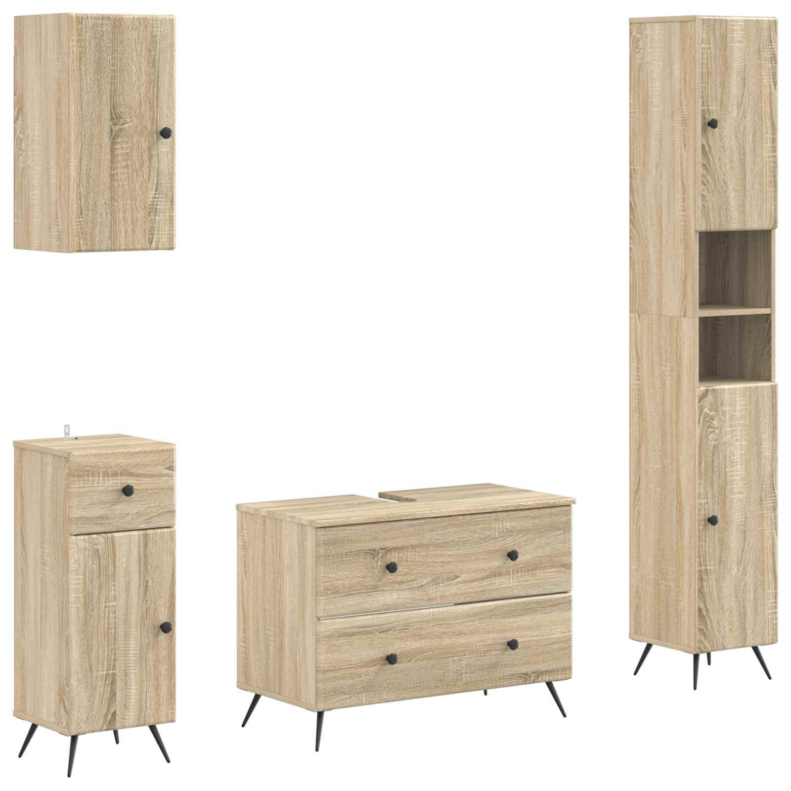 vidaXL 4-teiliges Badezimmer-Schrank-Set BREDA Sonoma-Eiche