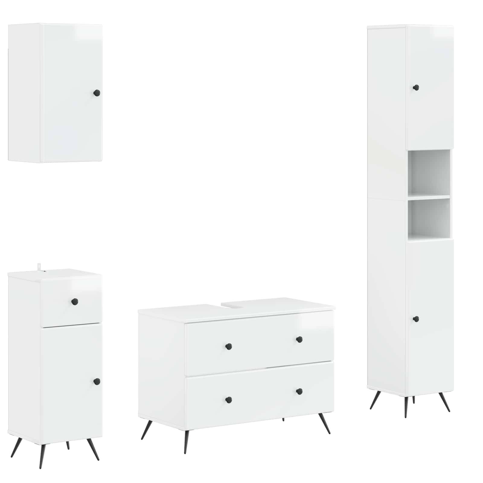 vidaXL 4-teiliges Badezimmer-Schrank-Set BREDA Hochglanz Weiß