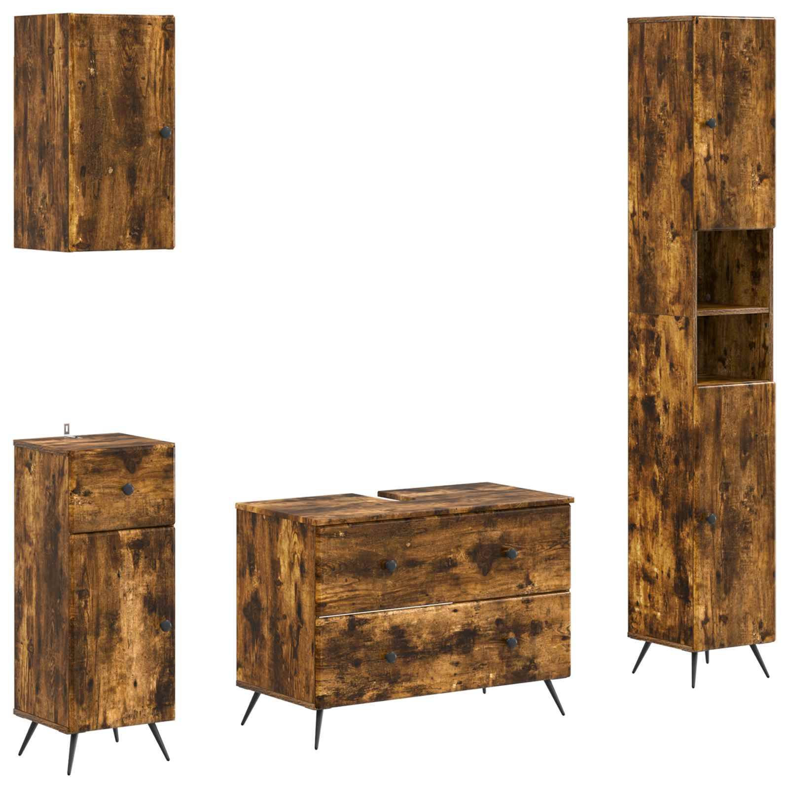 vidaXL 4-teiliges Badezimmer-Schrank-Set BREDA Raucheiche