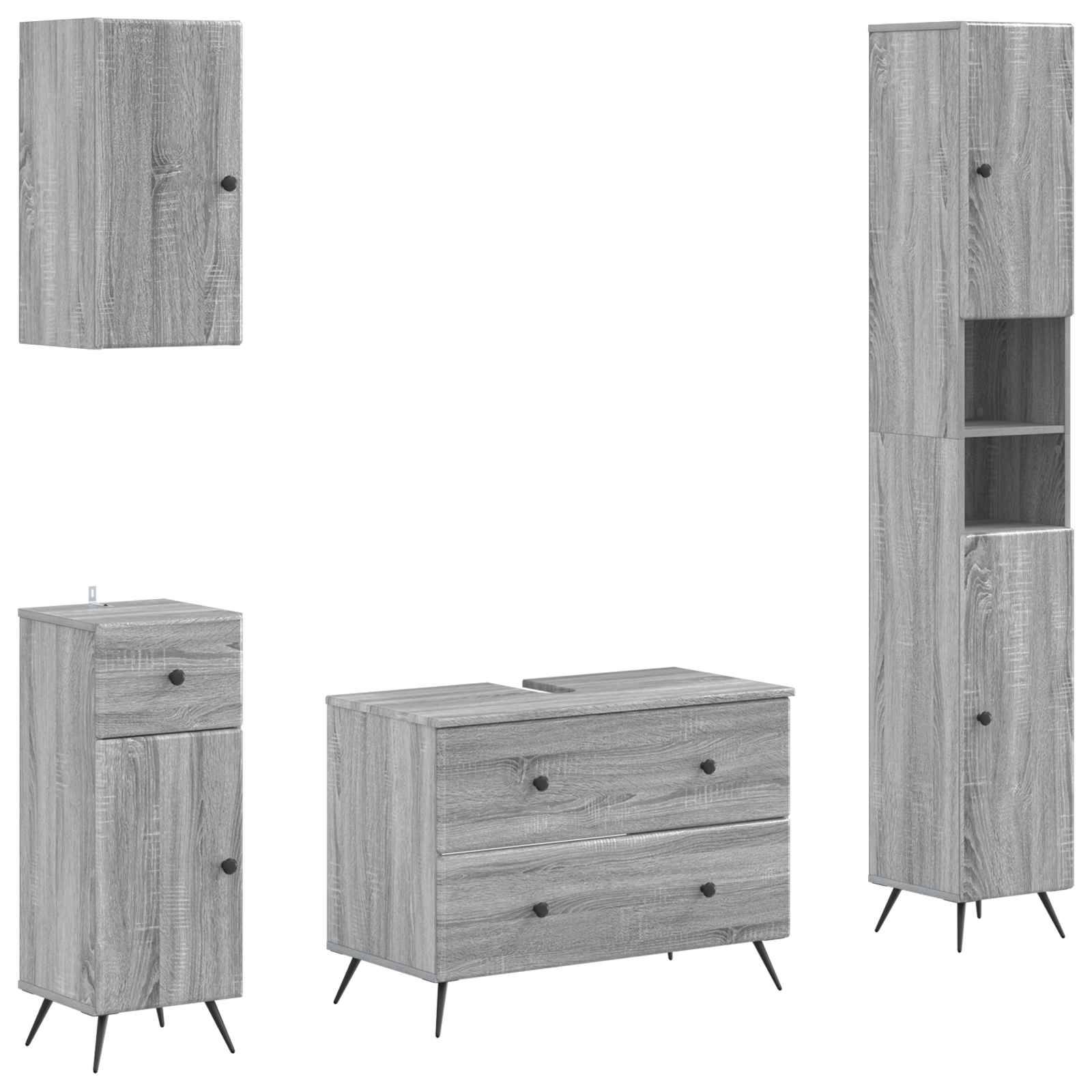vidaXL 4-teiliges Badezimmer-Schrank-Set BREDA Sonoma-Grau