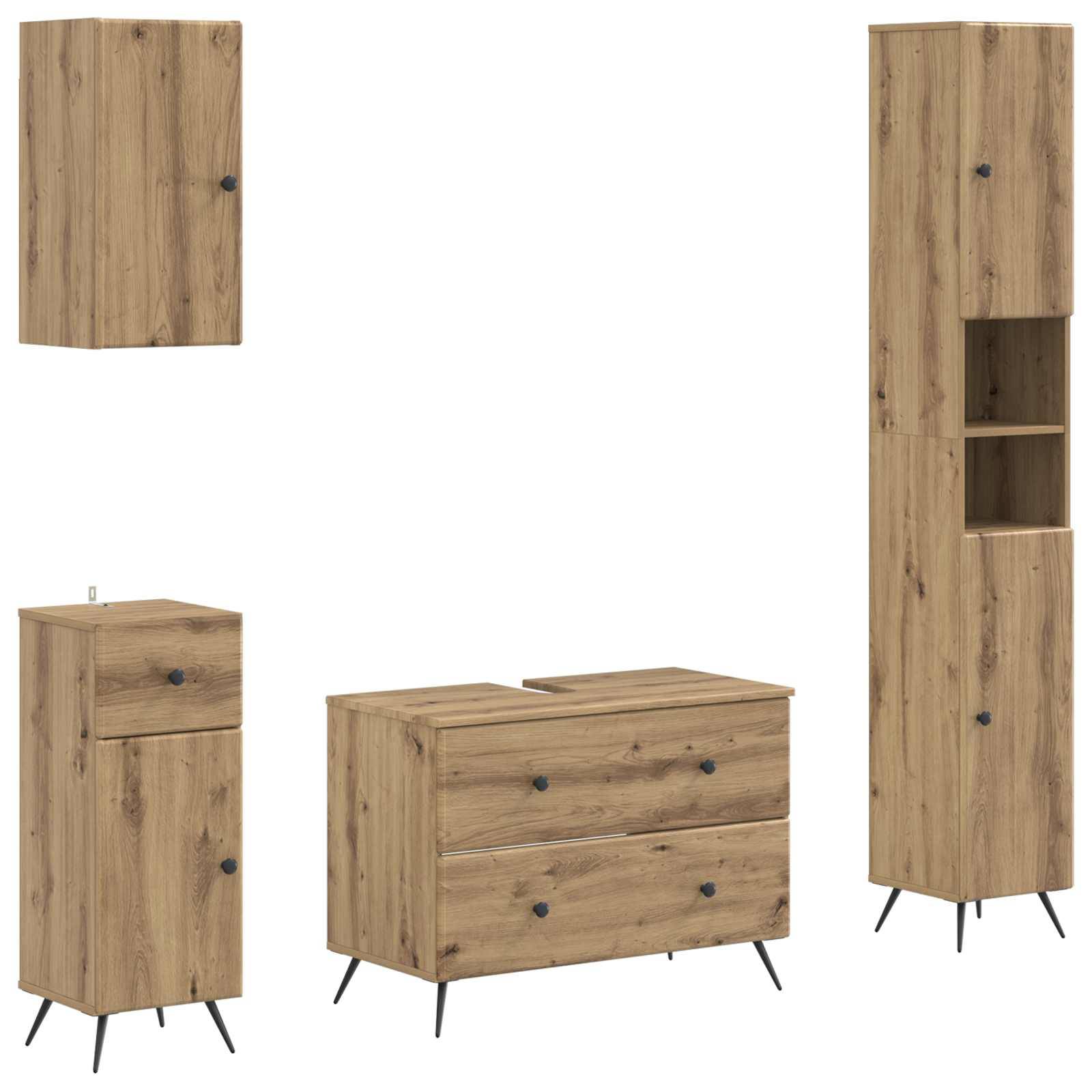 vidaXL 4-teiliges Badezimmer-Schrank-Set BREDA Artisan-Eiche