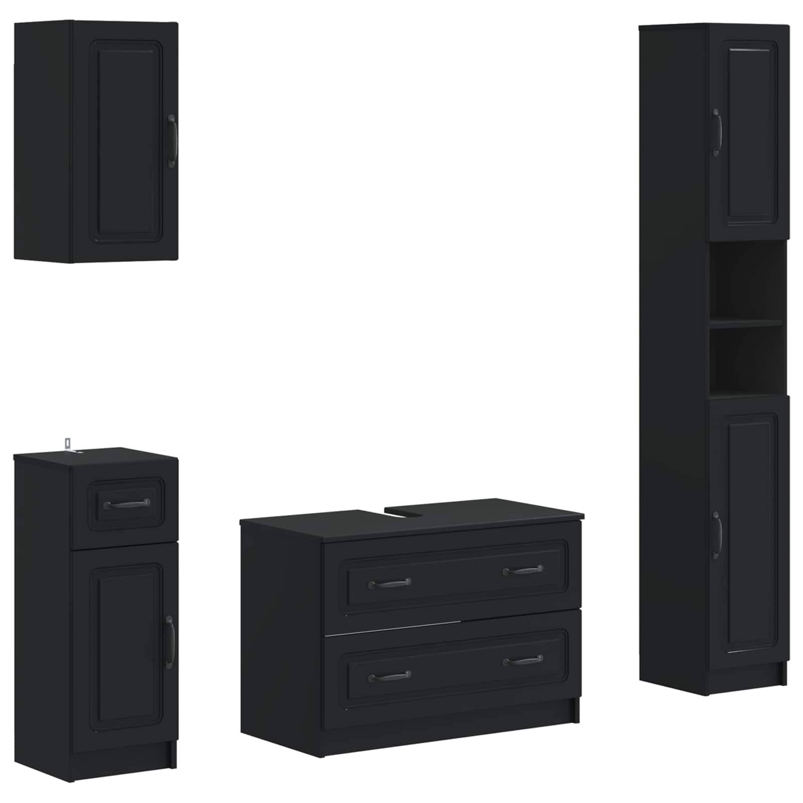 vidaXL 4-teiliges Badezimmer-Schrank-Set UTRECHT Schwarz Holzwerkstoff
