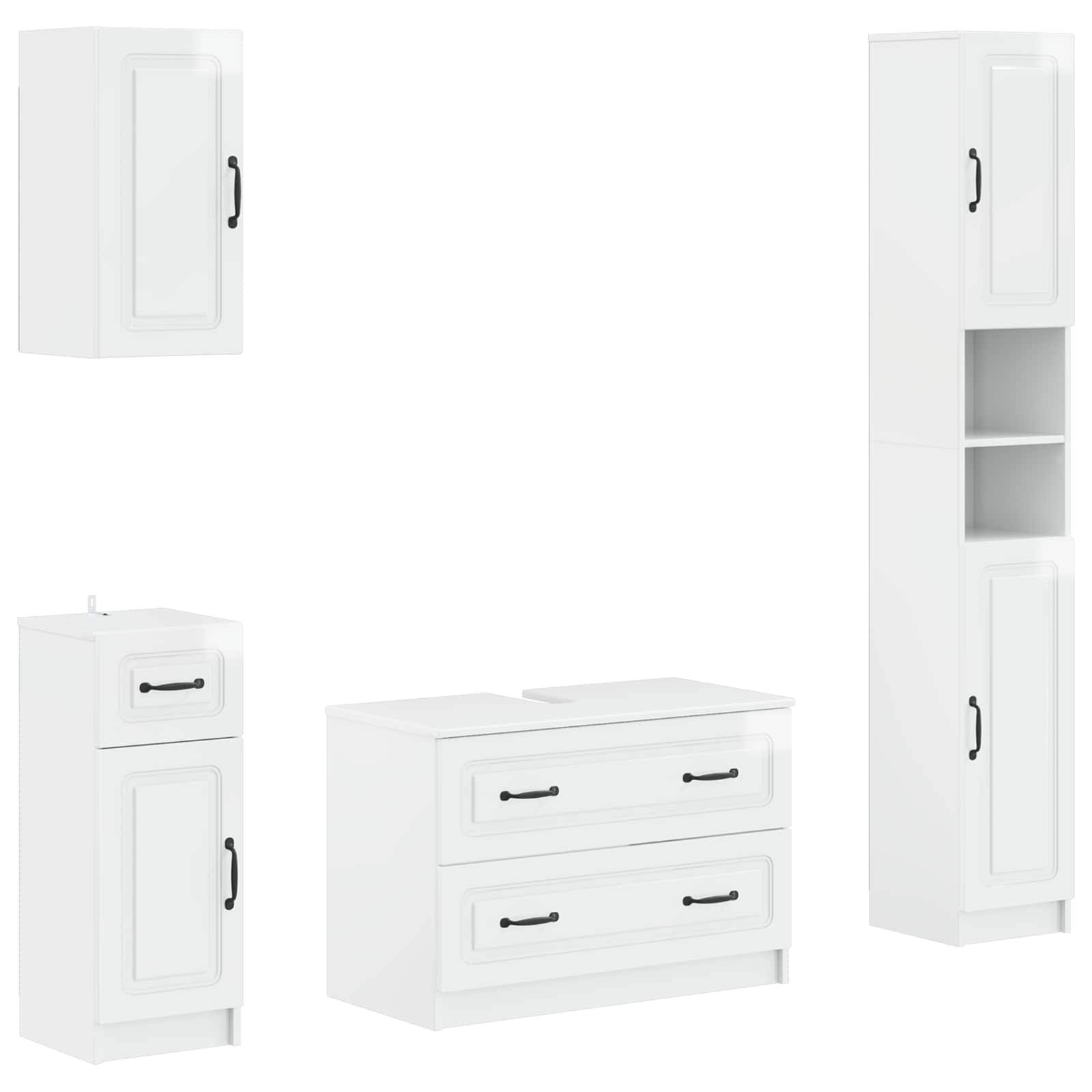 vidaXL 4-teiliges Badezimmer-Schrank-Set UTRECHT Hochglanz Weiß