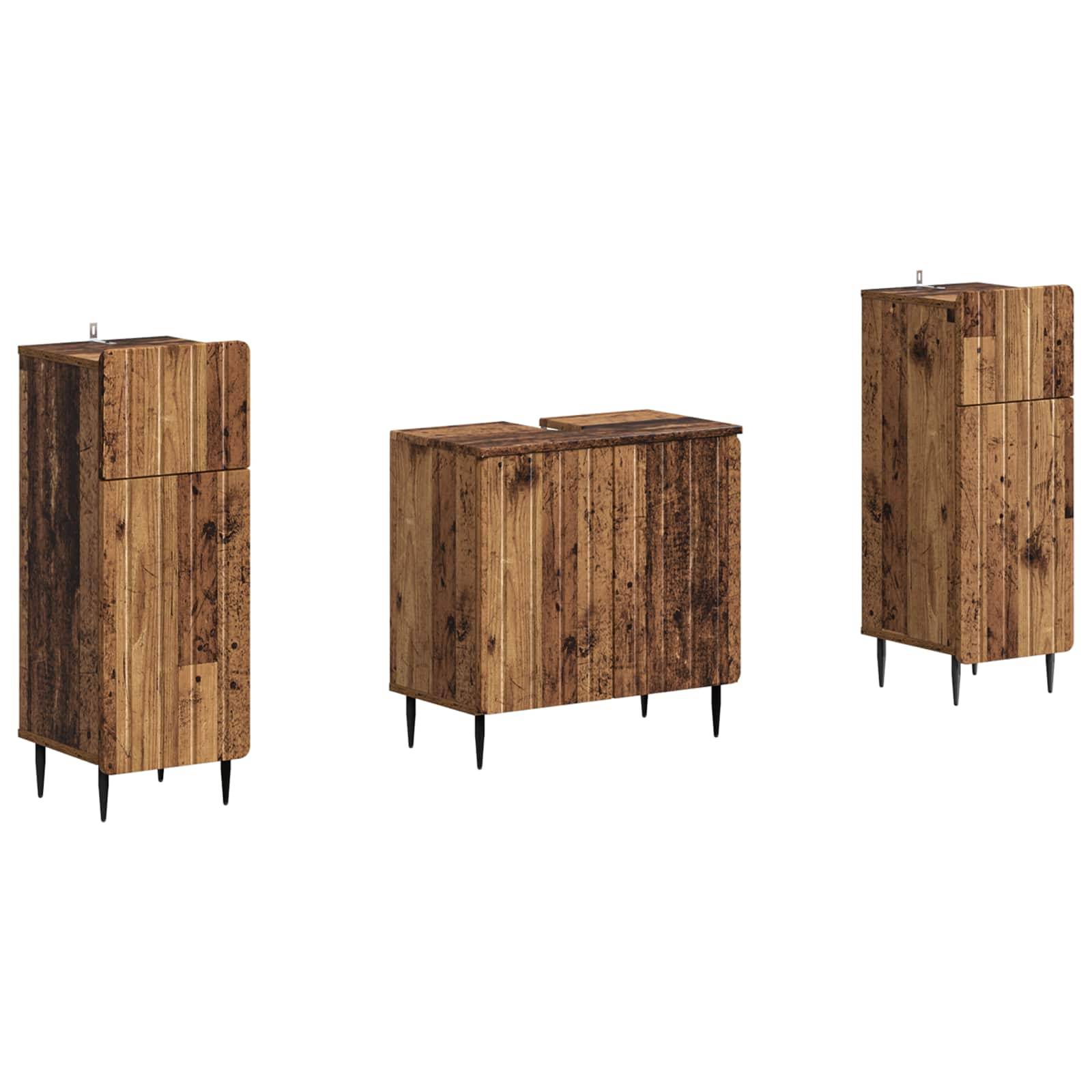 vidaXL 2-teiliges Badezimmer Schrank Set ZWOLLE Altholz Holzwerkstoff