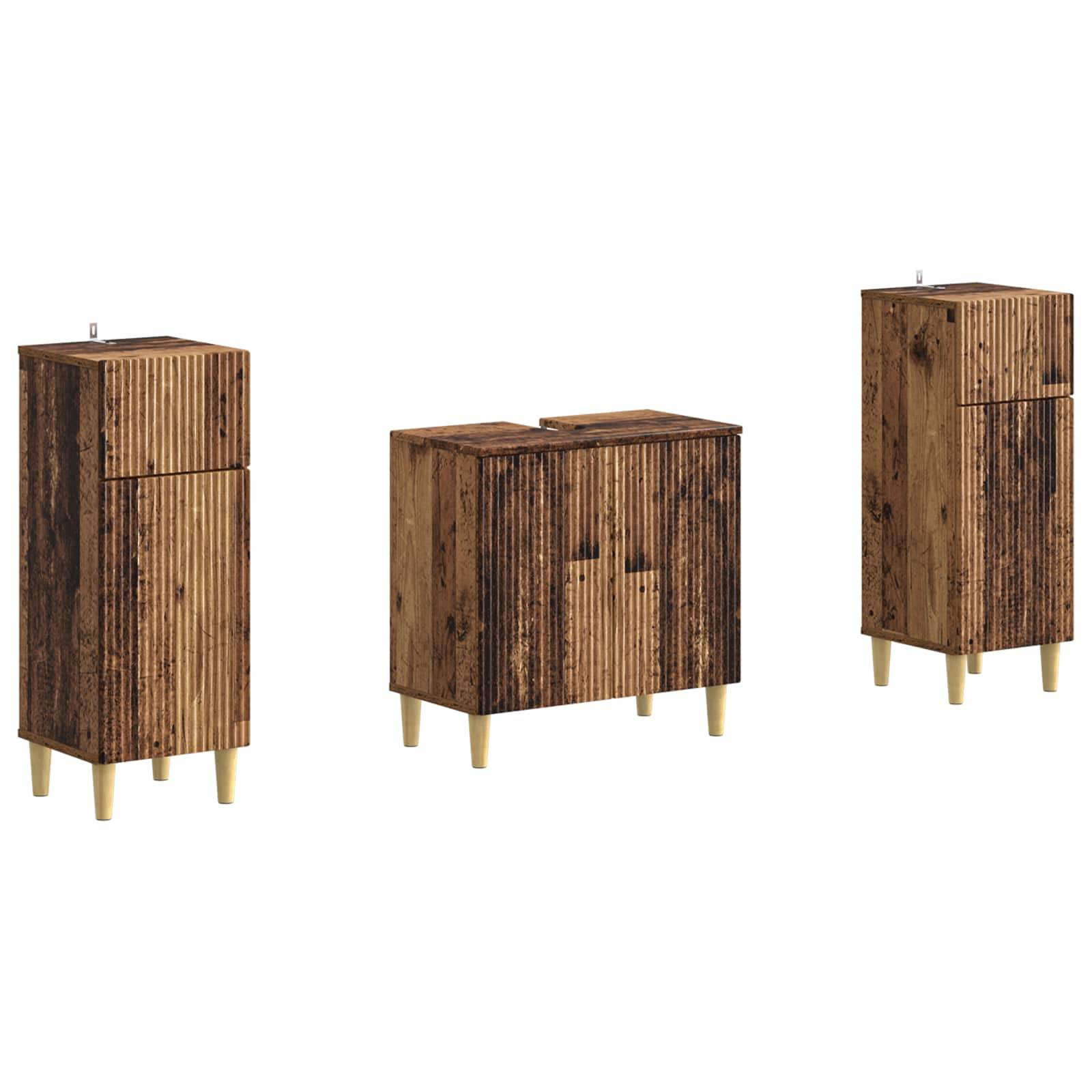 vidaXL 2-teiliges Badezimmer Schrank Set ARNHEM Altholz Holzwerkstoff