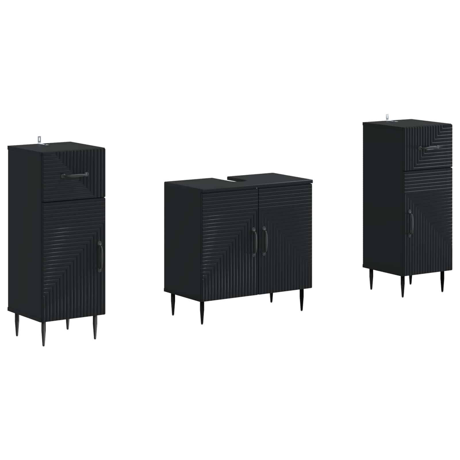 vidaXL 2-teiliges Badezimmer Schrank Set HAARLEM Schwarz Holzwerkstoff