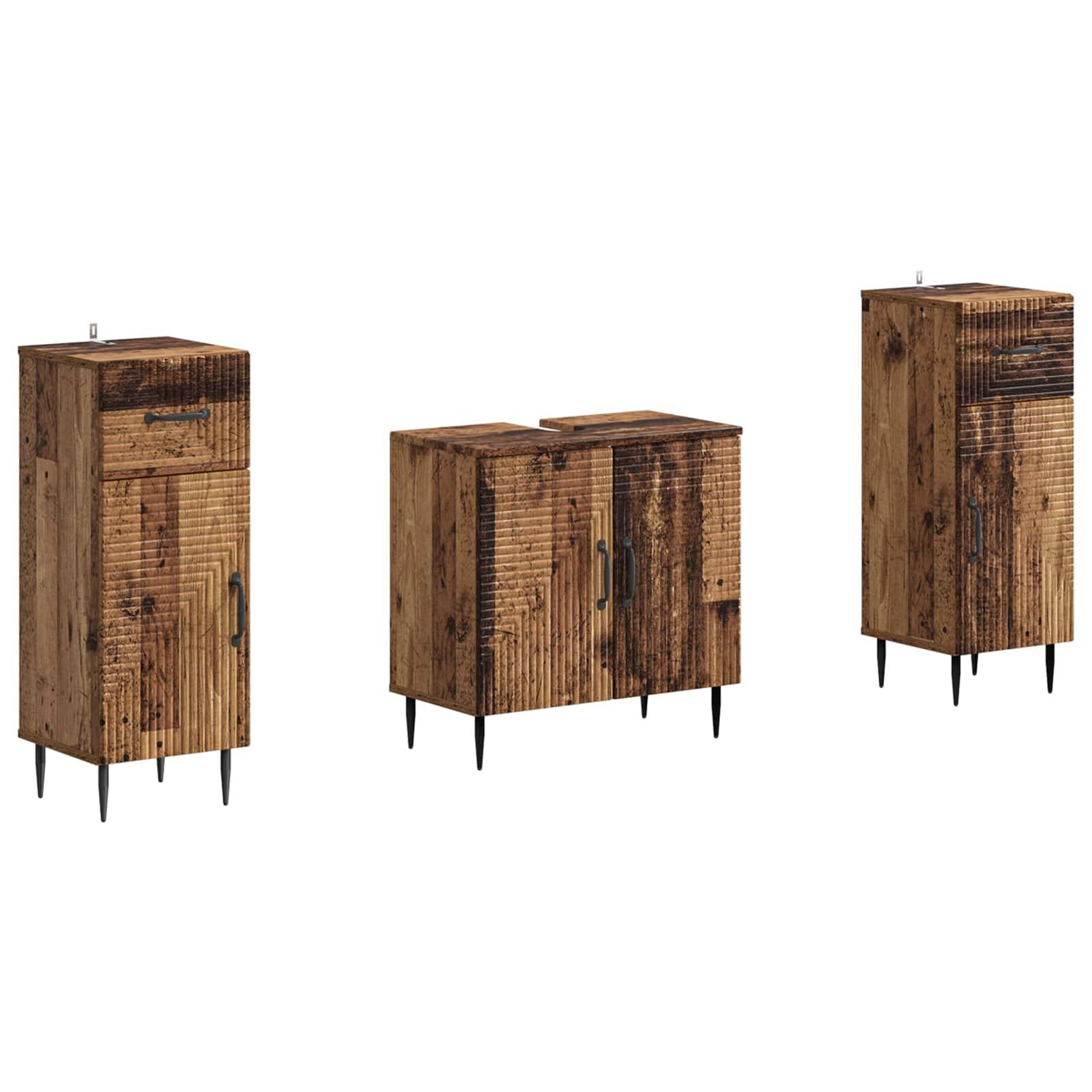 vidaXL 2-teiliges Badezimmer Schrank Set HAARLEM Altholz Holzwerkstoff
