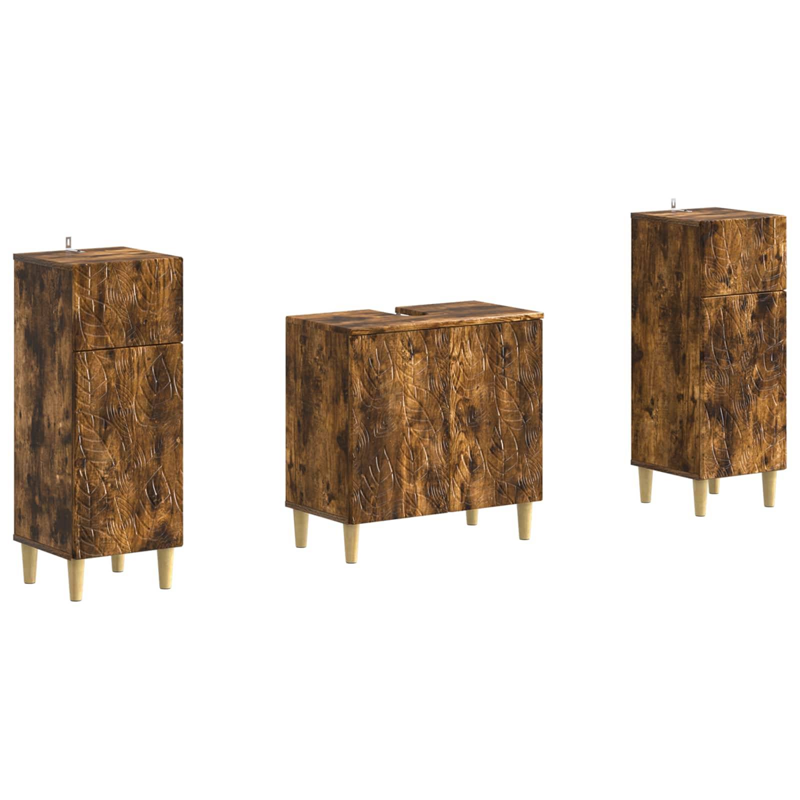 vidaXL 2-teiliges Badezimmer Schrank Set DELFT Raucheiche