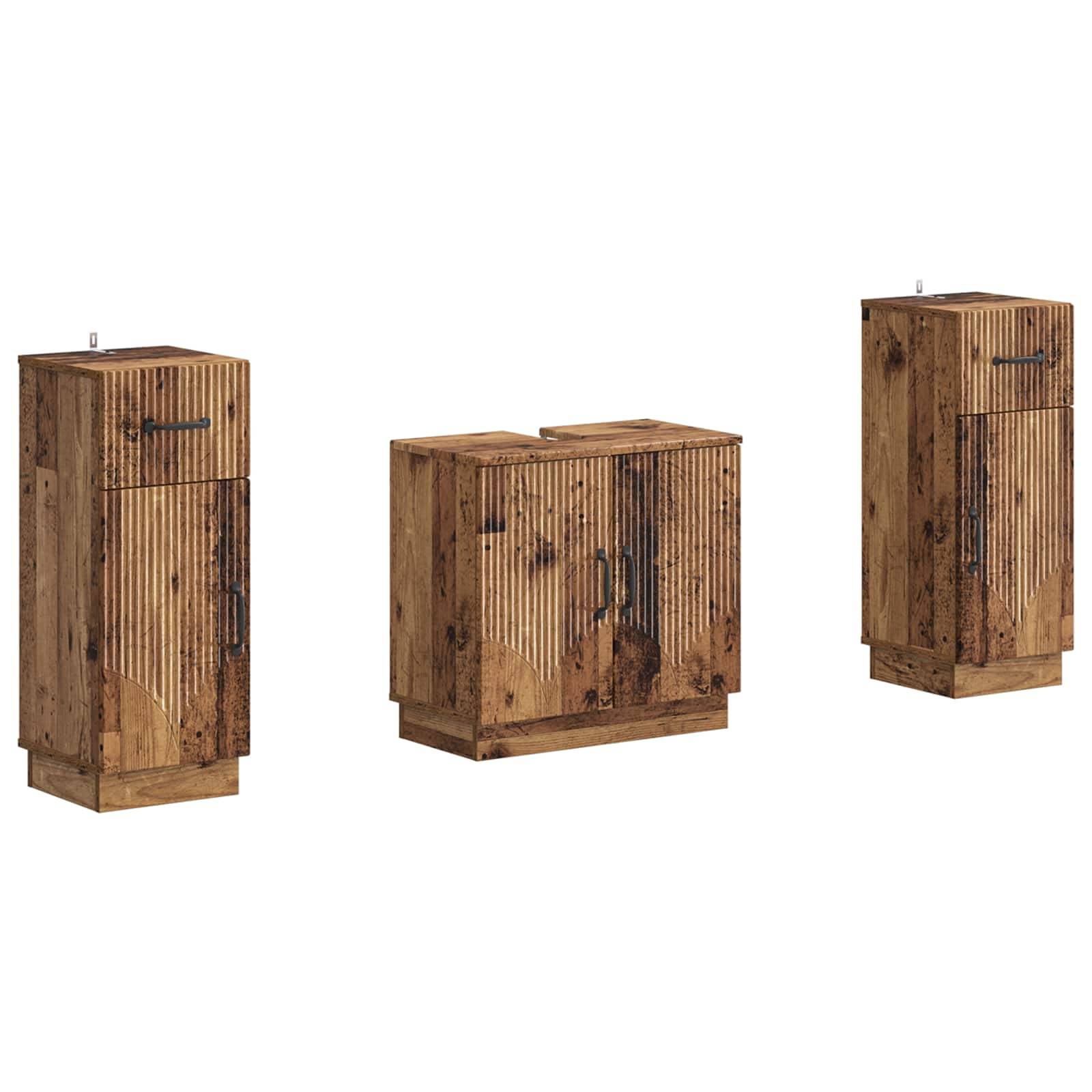 vidaXL 2-teiliges Badezimmer Schrank Set HOORN Altholz Holzwerkstoff