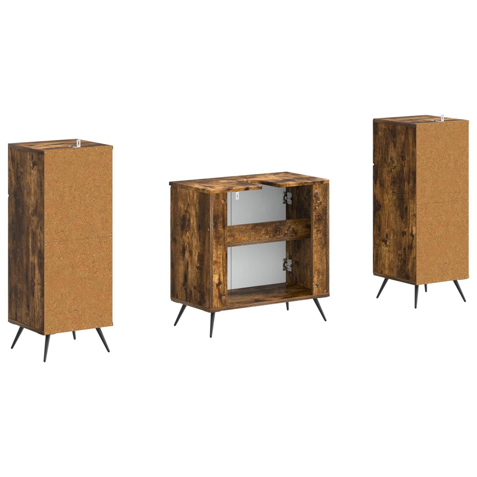 vidaXL 2-teiliges Badezimmer Schrank Set BREDA Raucheiche