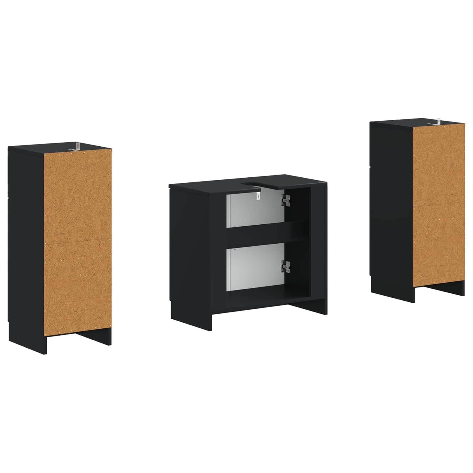 vidaXL 2-teiliges Badezimmer Schrank Set UTRECHT Schwarz Holzwerkstoff