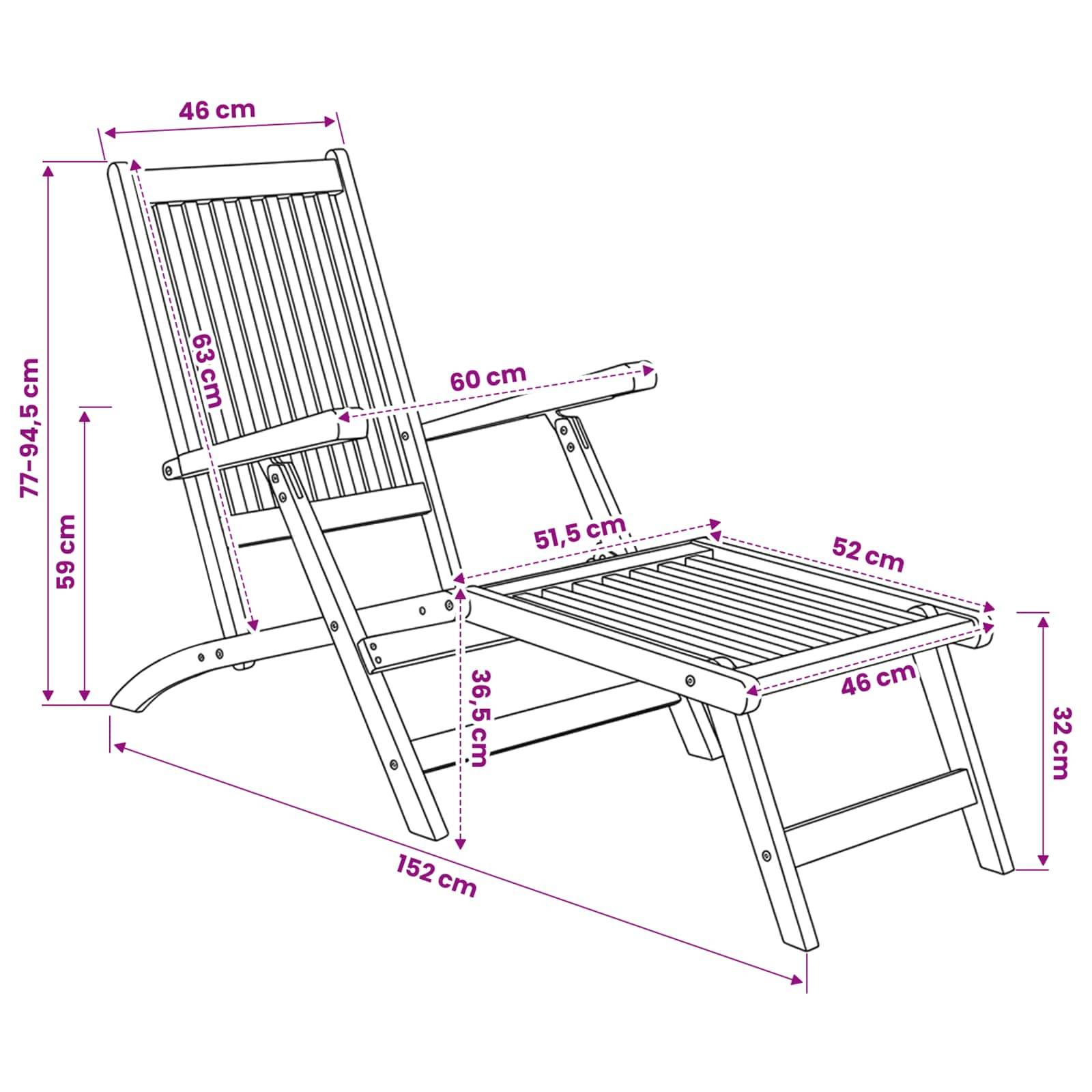vidaXL Faltbarer Deckstuhl Natur Massivholz Teak