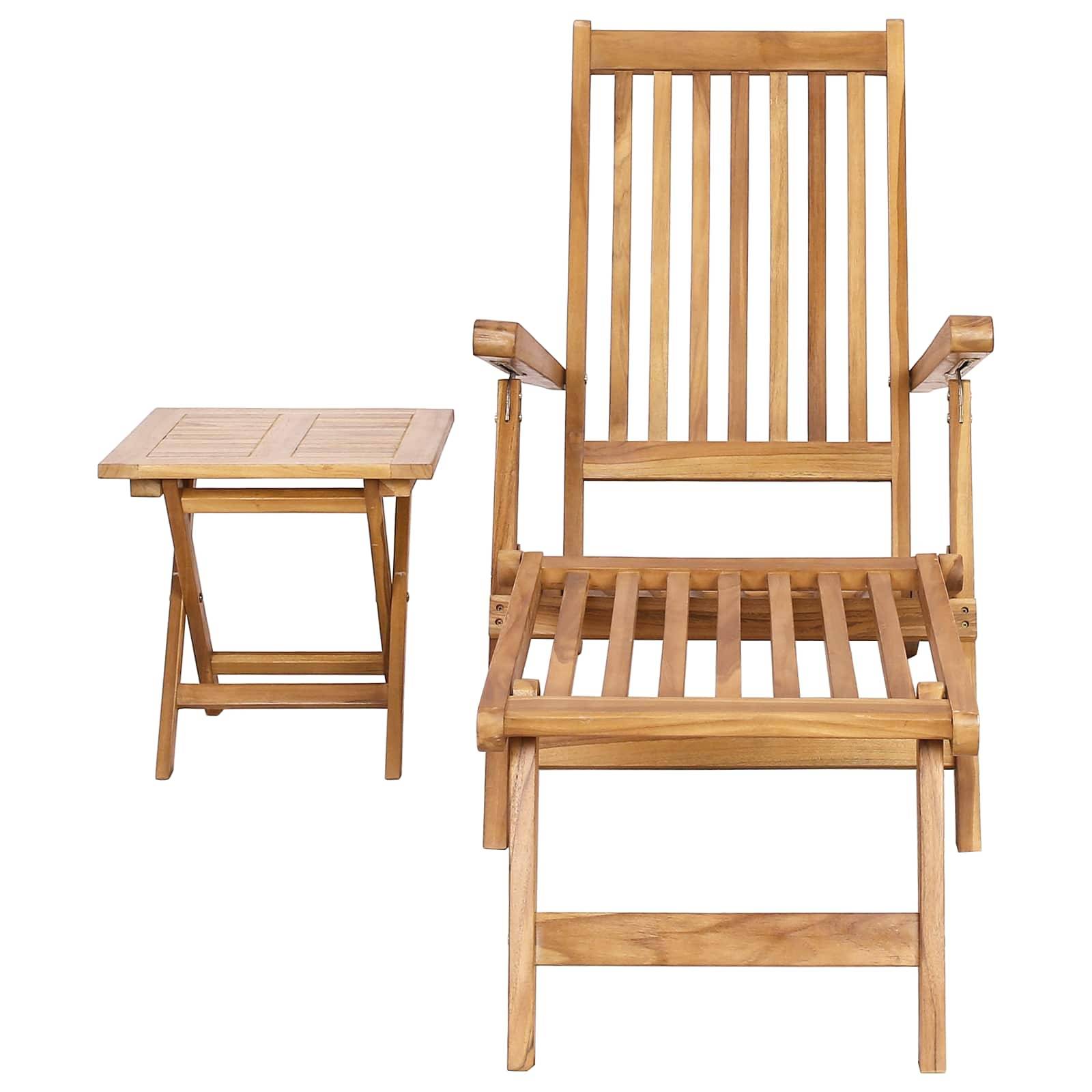 vidaXL Klappdeckstuhl mit Tisch Natur Massivholz Teak