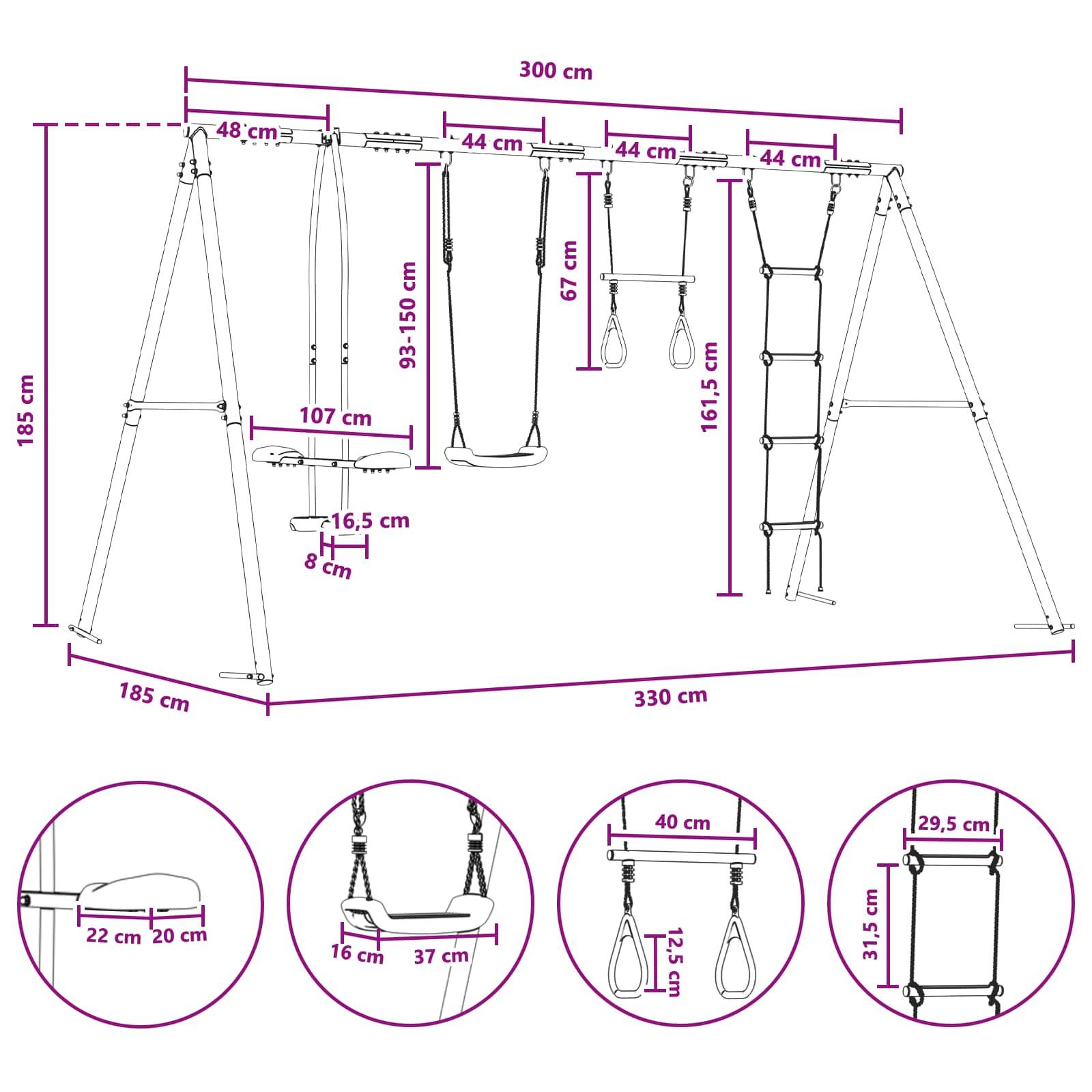 vidaXL Outdoor Schaukelset Mehrfarbig 330 x 185 x 185 cm Stahl und PE