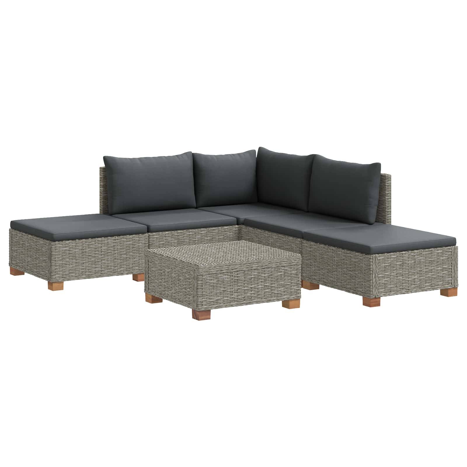 vidaXL 6 Stk. Rattan-Lounge-Set mit Kissen GENDT Naturrattan Kubu Grau