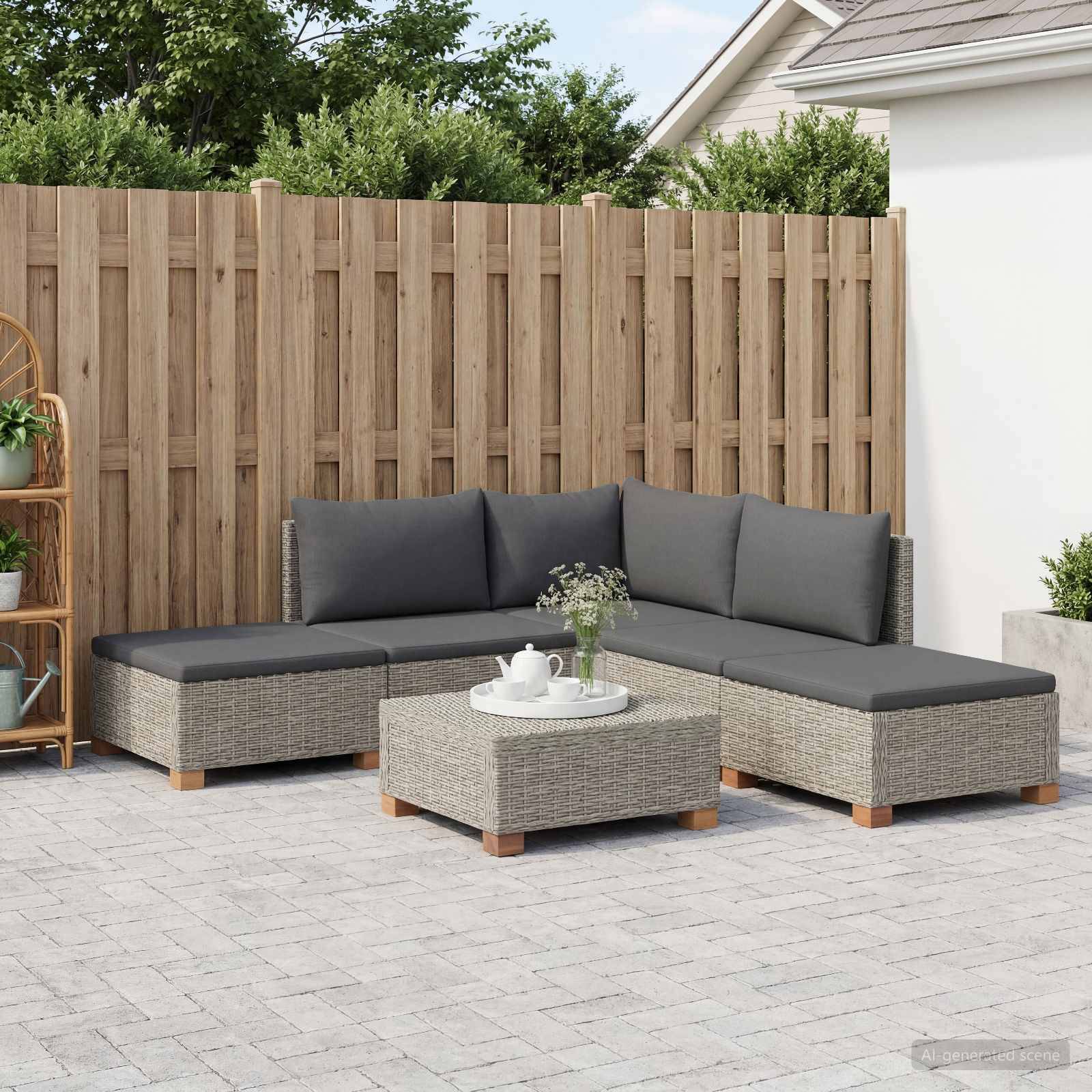 vidaXL 6 Stk. Rattan-Lounge-Set mit Kissen GENDT Naturrattan Kubu Grau