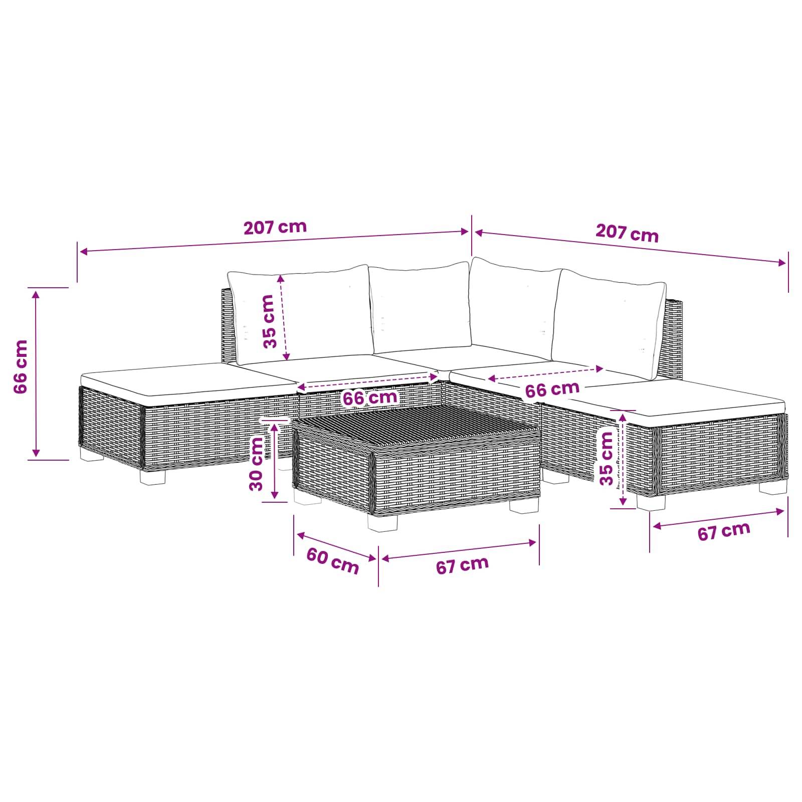 vidaXL 6 Stk. Rattan-Lounge-Set mit Kissen GENDT Naturrattan Kubu Grau