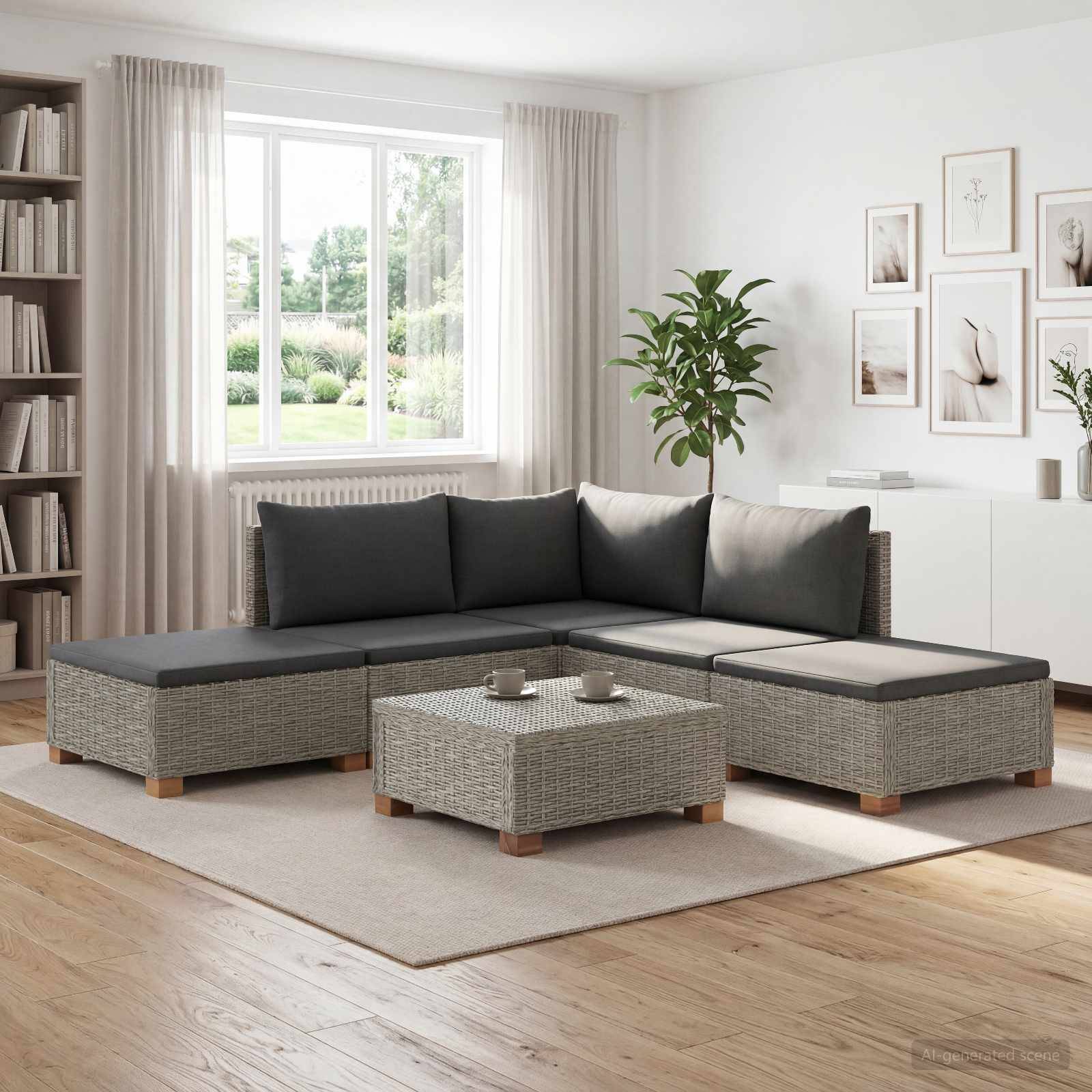 vidaXL 6 Stk. Rattan-Lounge-Set mit Kissen GENDT Naturrattan Kubu Grau