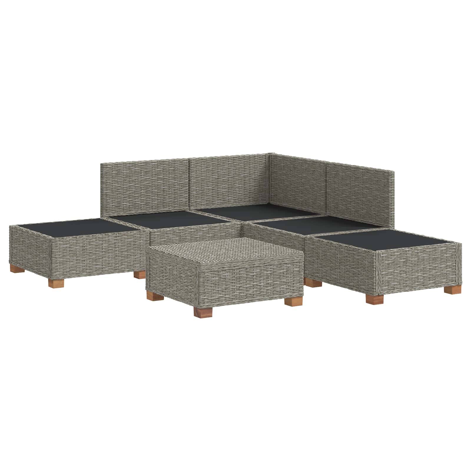 vidaXL 6 Stk. Rattan-Lounge-Set mit Kissen GENDT Naturrattan Kubu Grau
