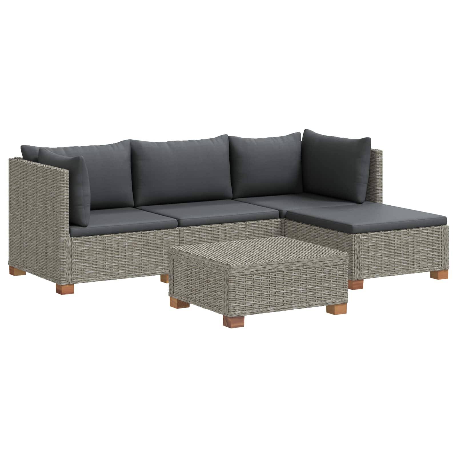vidaXL 5 Stk. Rattan-Lounge-Set mit Kissen GENDT Naturrattan Kubu Grau