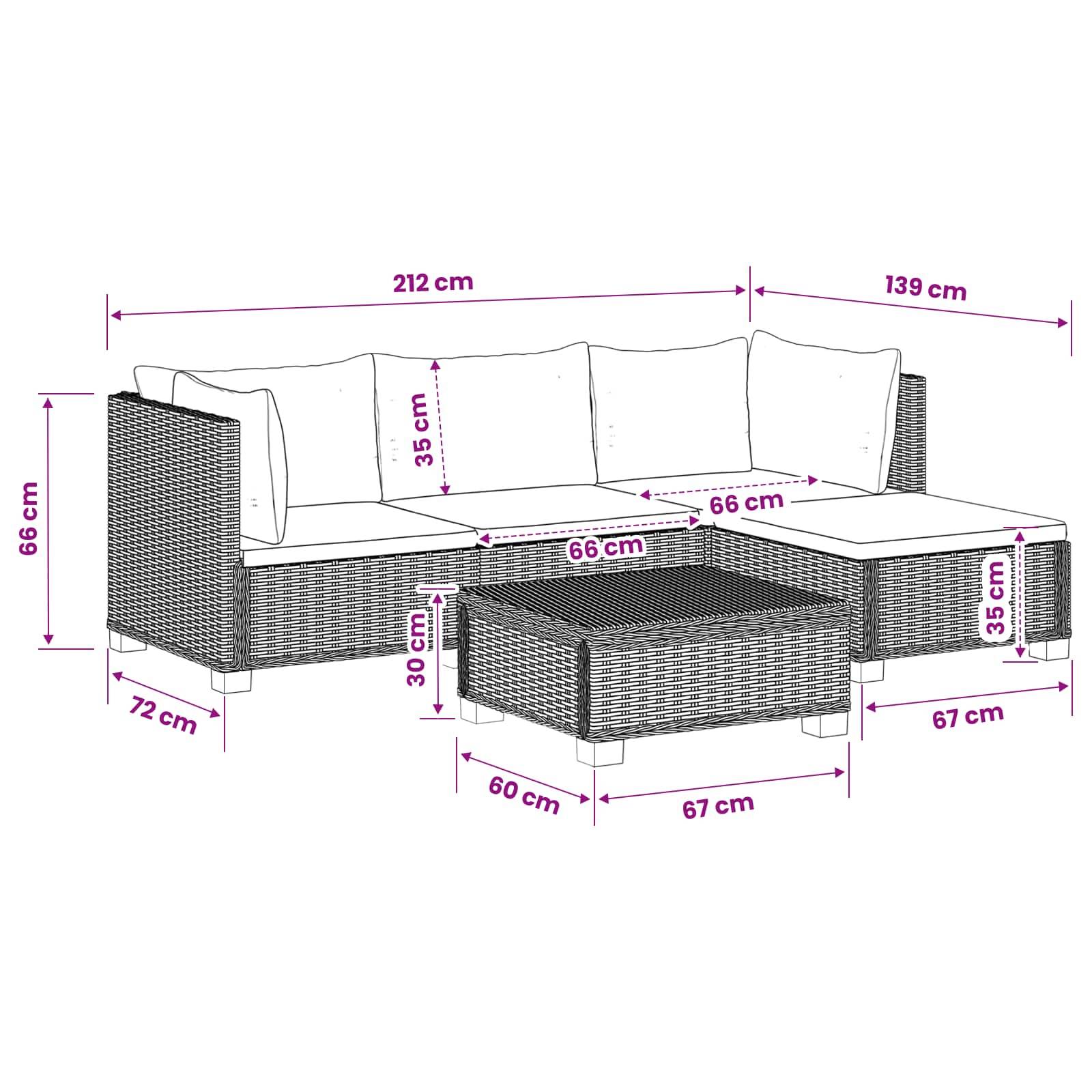 vidaXL 5 Stk. Rattan-Lounge-Set mit Kissen GENDT Naturrattan Kubu Grau