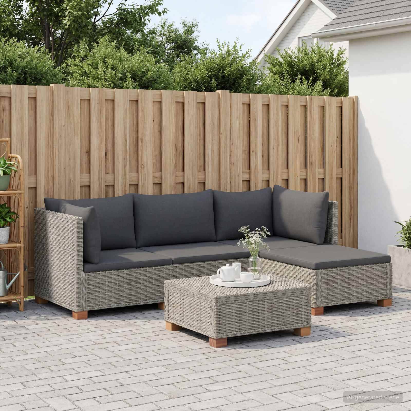 vidaXL 5 Stk. Rattan-Lounge-Set mit Kissen GENDT Naturrattan Kubu Grau