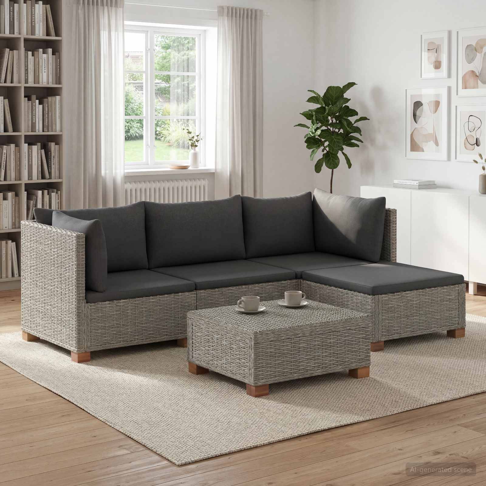 vidaXL 5 Stk. Rattan-Lounge-Set mit Kissen GENDT Naturrattan Kubu Grau