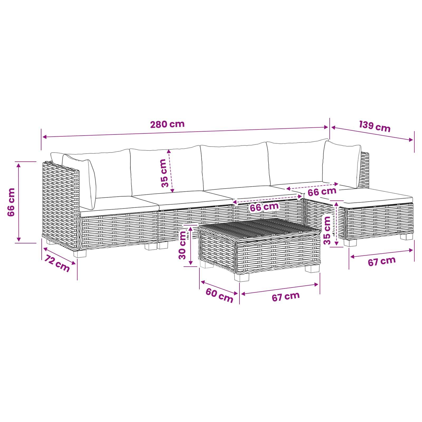 vidaXL 6 Stk. Rattan-Lounge-Set mit Kissen GENDT Naturrattan Natur