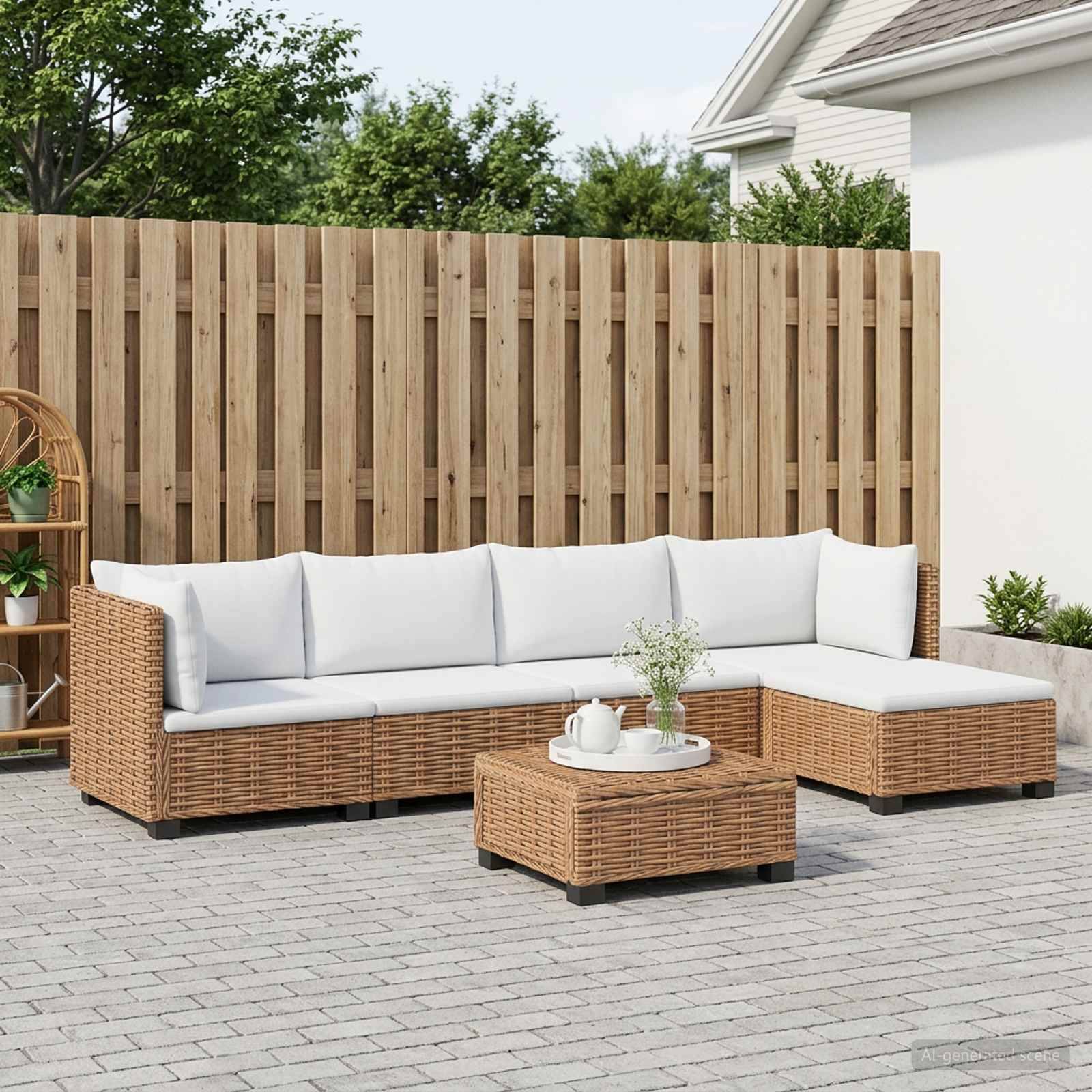 vidaXL 6 Stk. Rattan-Lounge-Set mit Kissen GENDT Naturrattan Natur