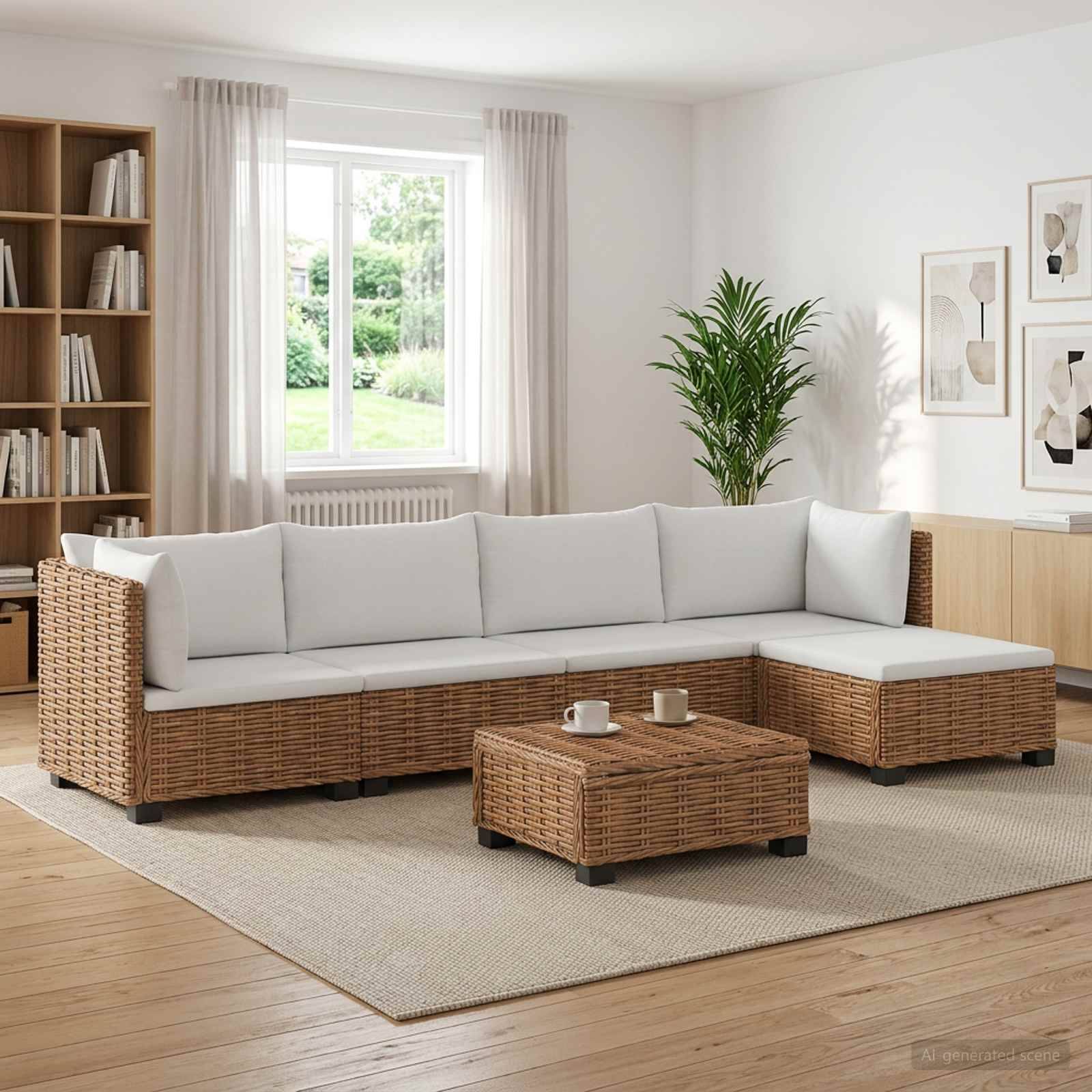 vidaXL 6 Stk. Rattan-Lounge-Set mit Kissen GENDT Naturrattan Natur