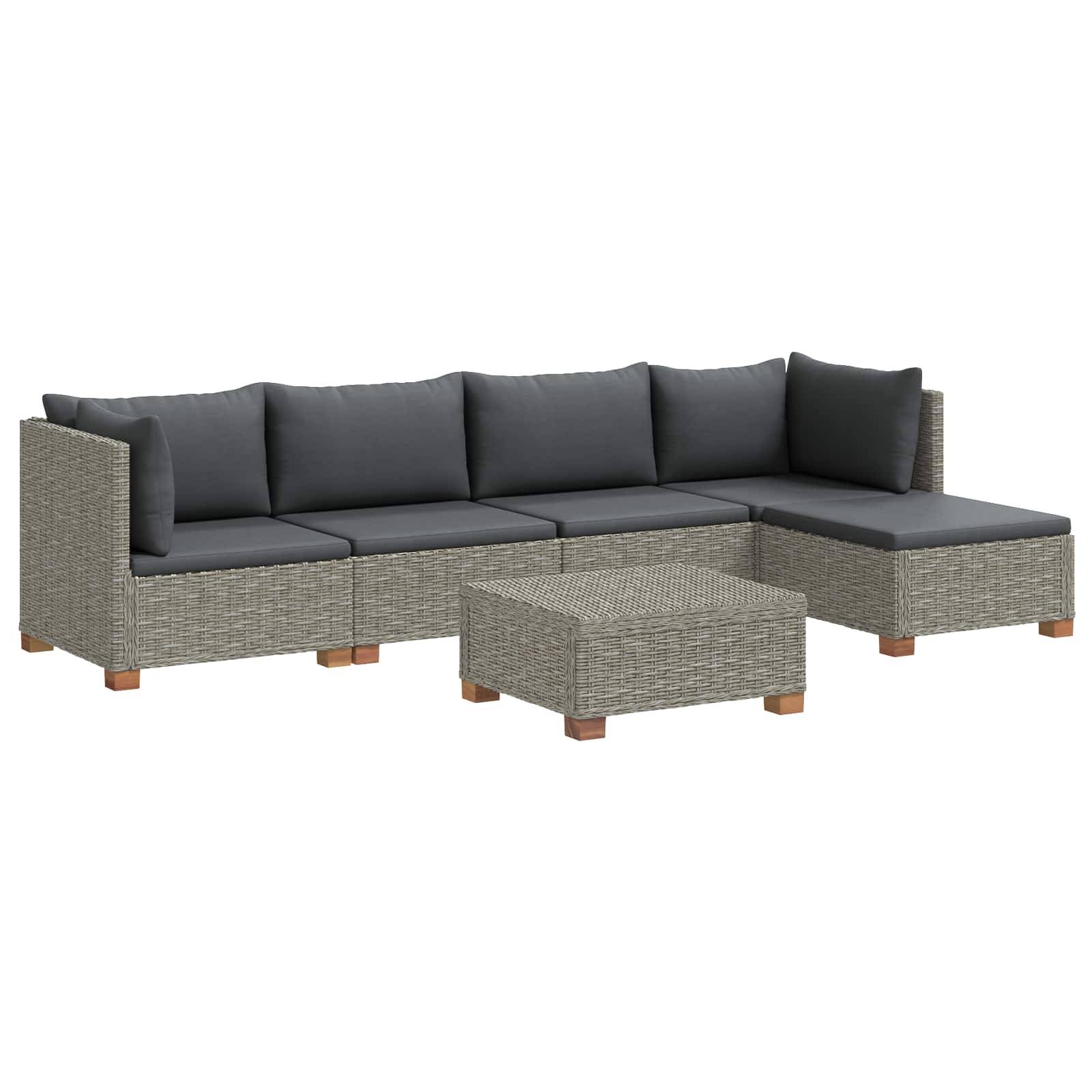 vidaXL 6 Stk. Rattan-Lounge-Set mit Kissen GENDT Naturrattan Kubu Grau