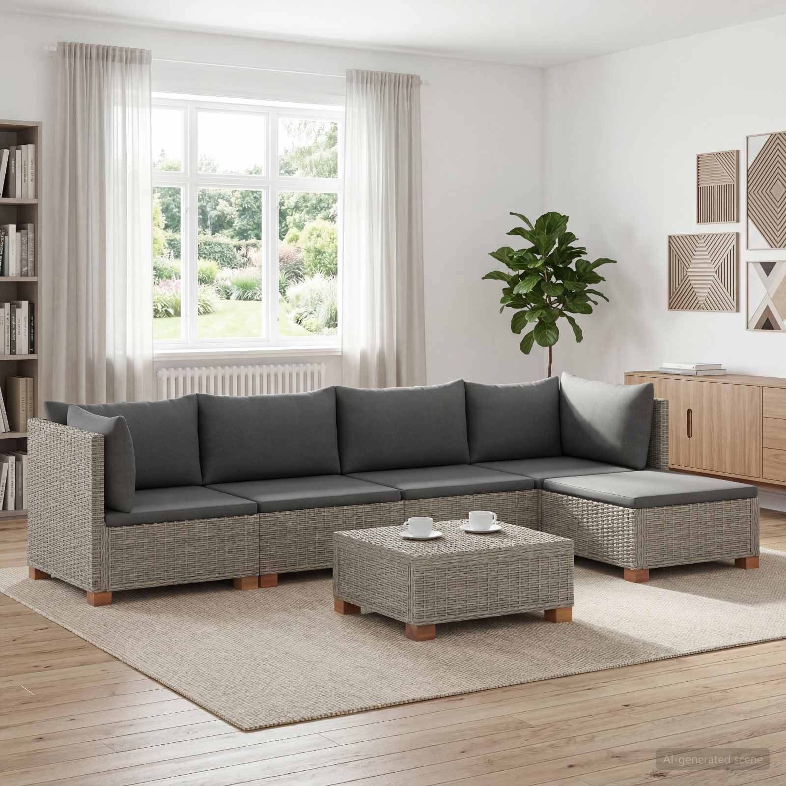 vidaXL 6 Stk. Rattan-Lounge-Set mit Kissen GENDT Naturrattan Kubu Grau