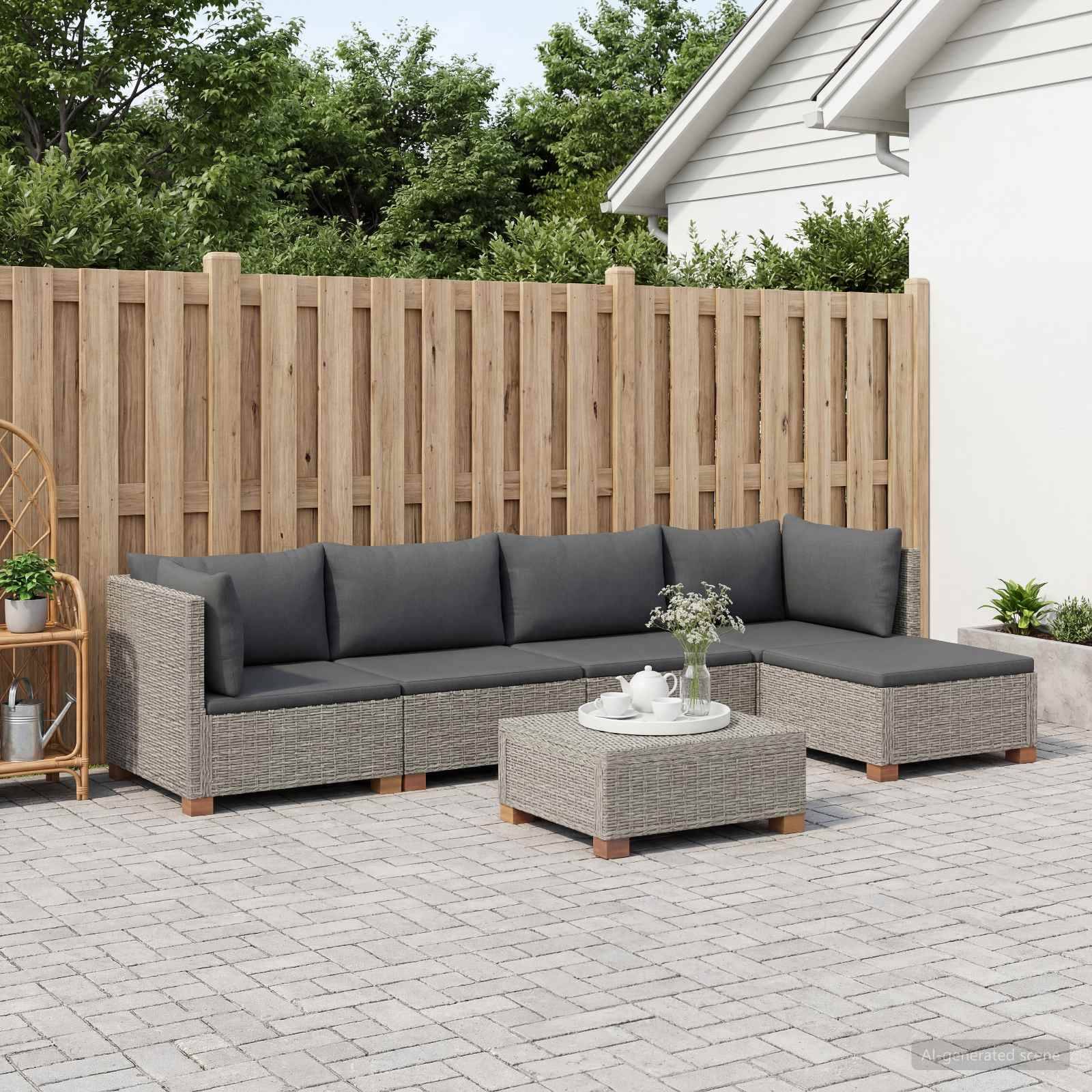vidaXL 6 Stk. Rattan-Lounge-Set mit Kissen GENDT Naturrattan Kubu Grau