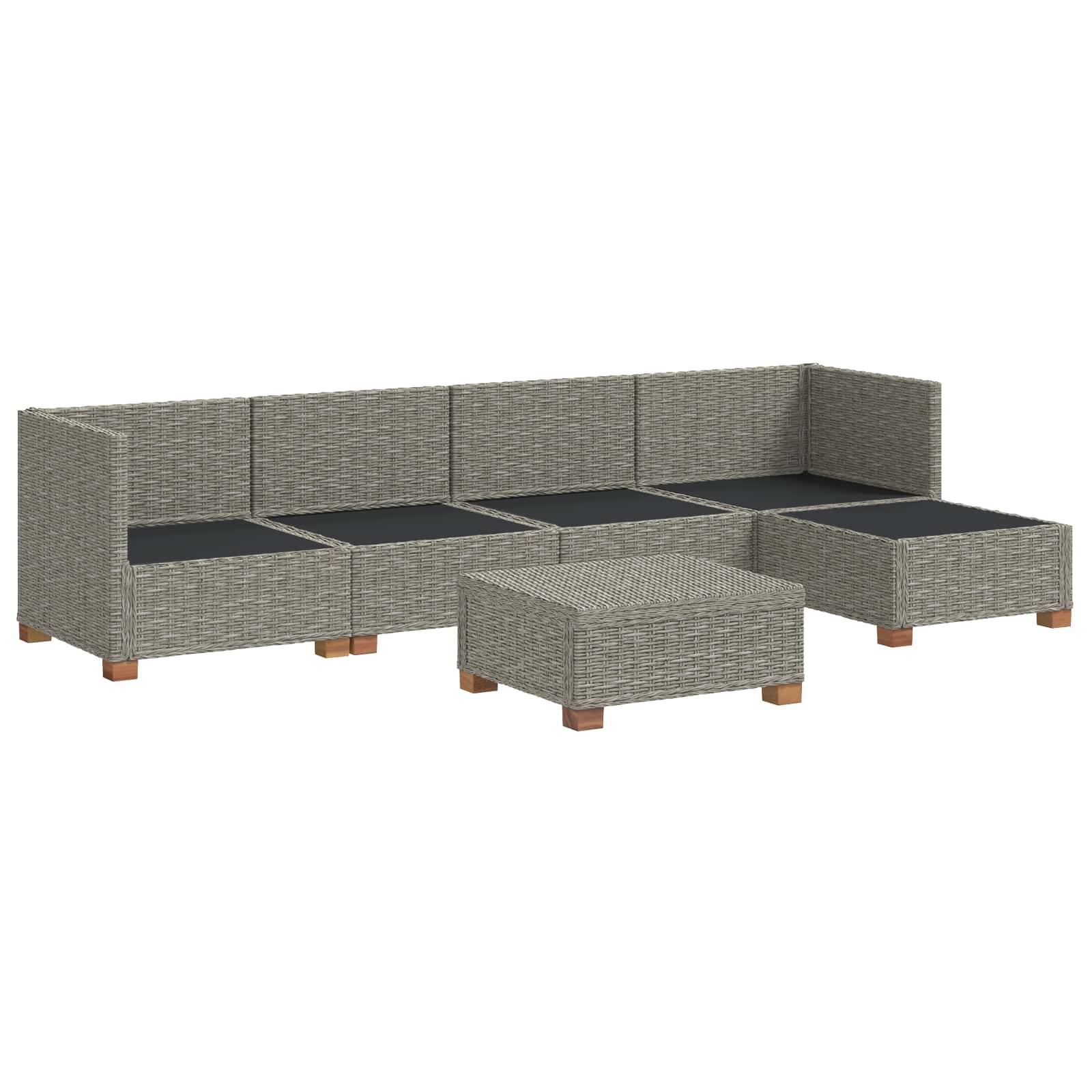 vidaXL 6 Stk. Rattan-Lounge-Set mit Kissen GENDT Naturrattan Kubu Grau