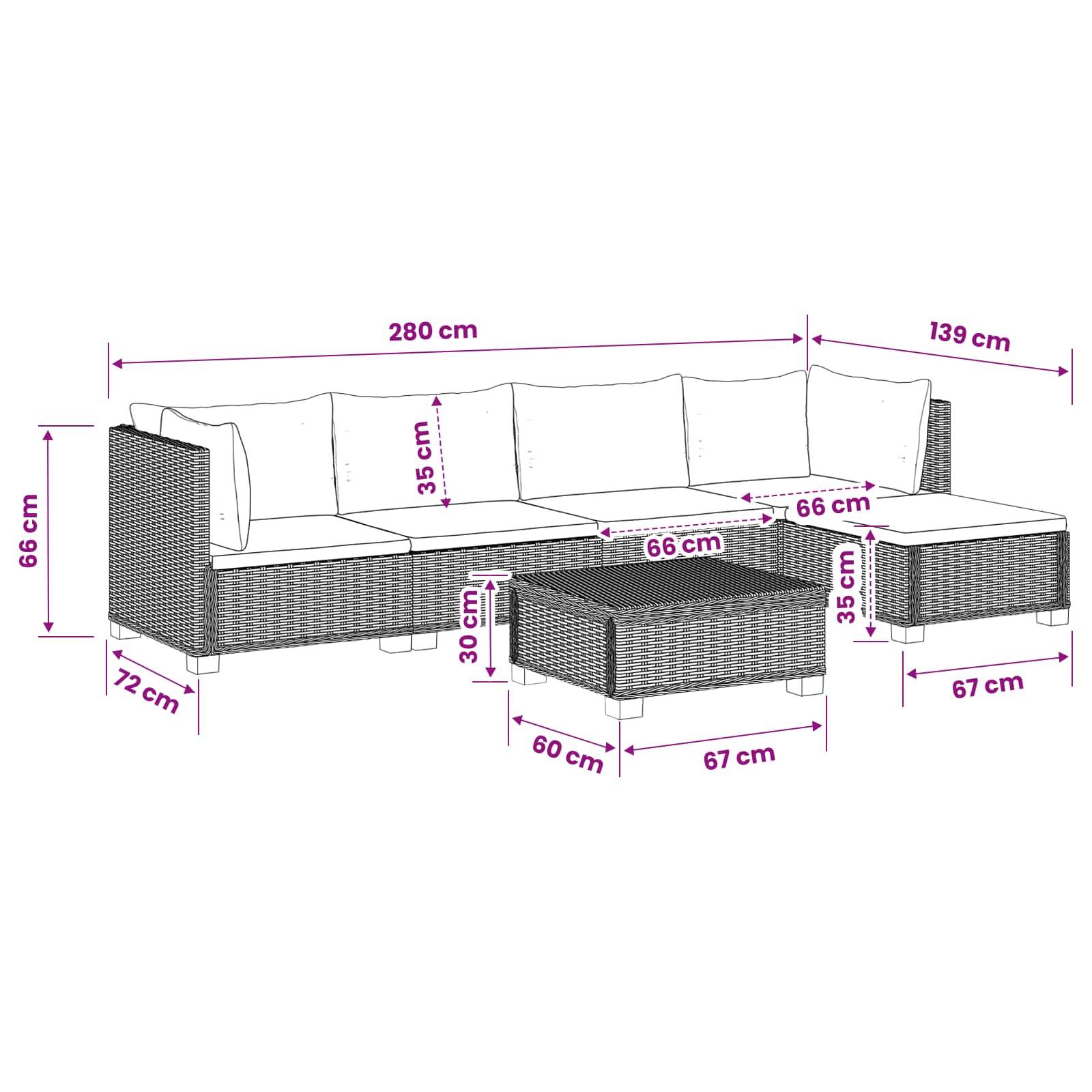vidaXL 6 Stk. Rattan-Lounge-Set mit Kissen GENDT Naturrattan Kubu Grau