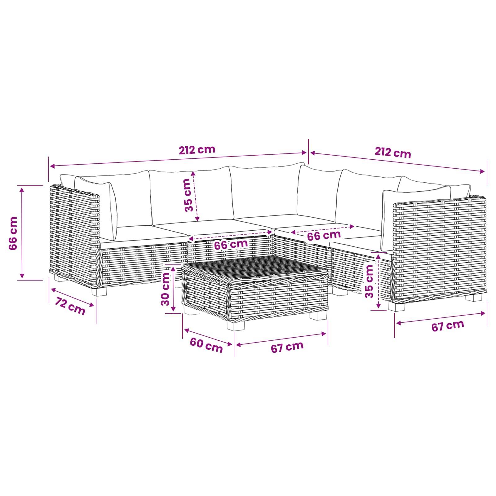 vidaXL 6 Stk. Rattan-Lounge-Set mit Kissen GENDT Naturrattan Natur