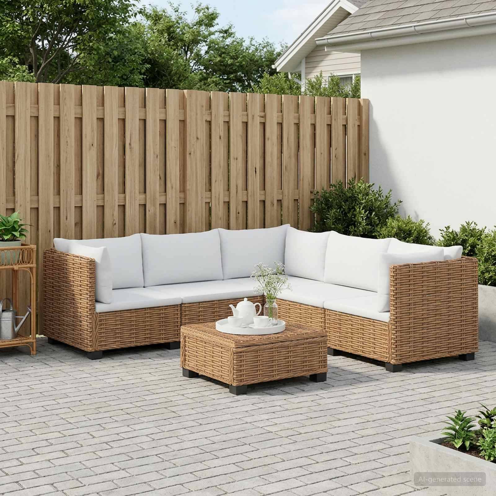 vidaXL 6 Stk. Rattan-Lounge-Set mit Kissen GENDT Naturrattan Natur