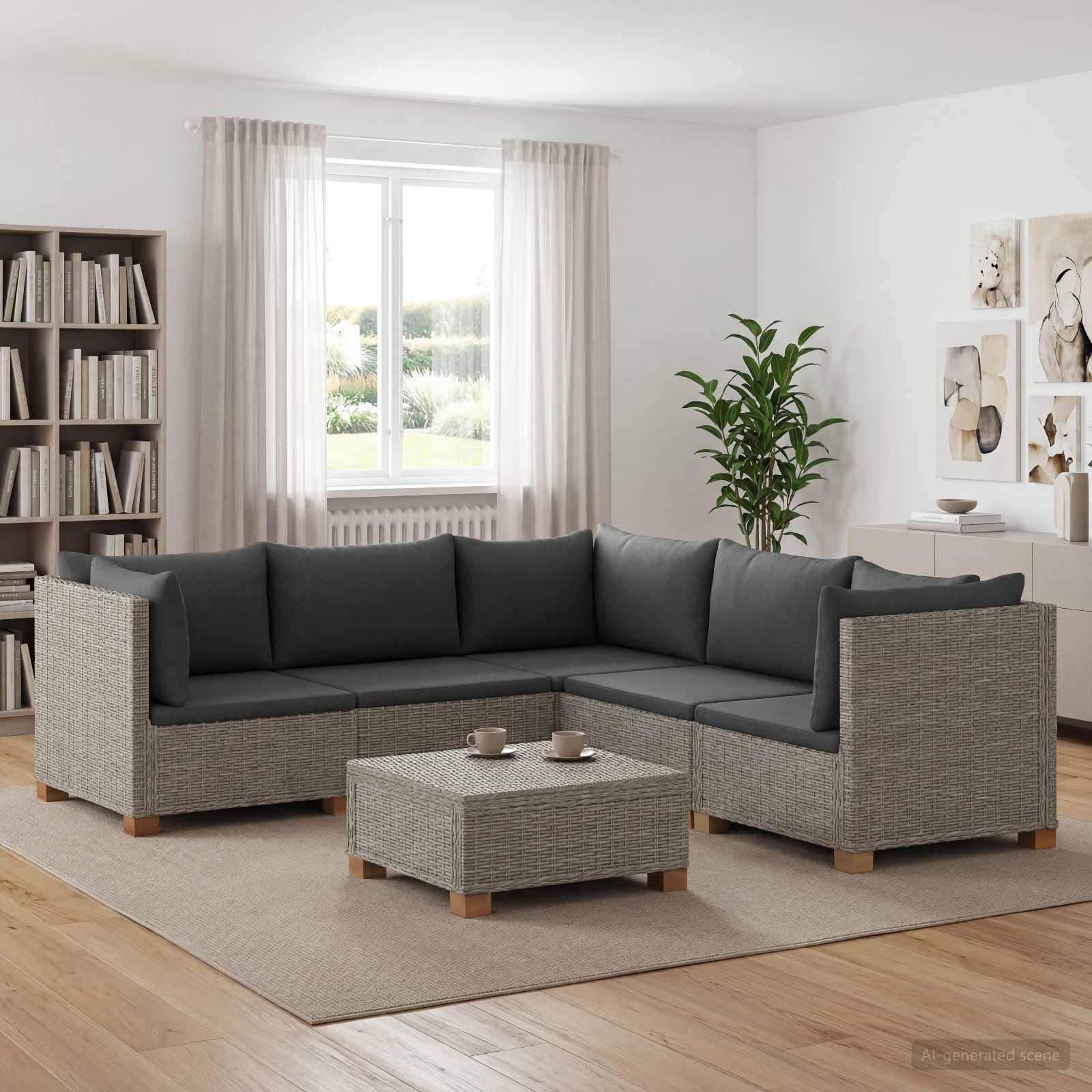 vidaXL 6 Stk. Rattan-Lounge-Set mit Kissen GENDT Naturrattan Kubu Grau