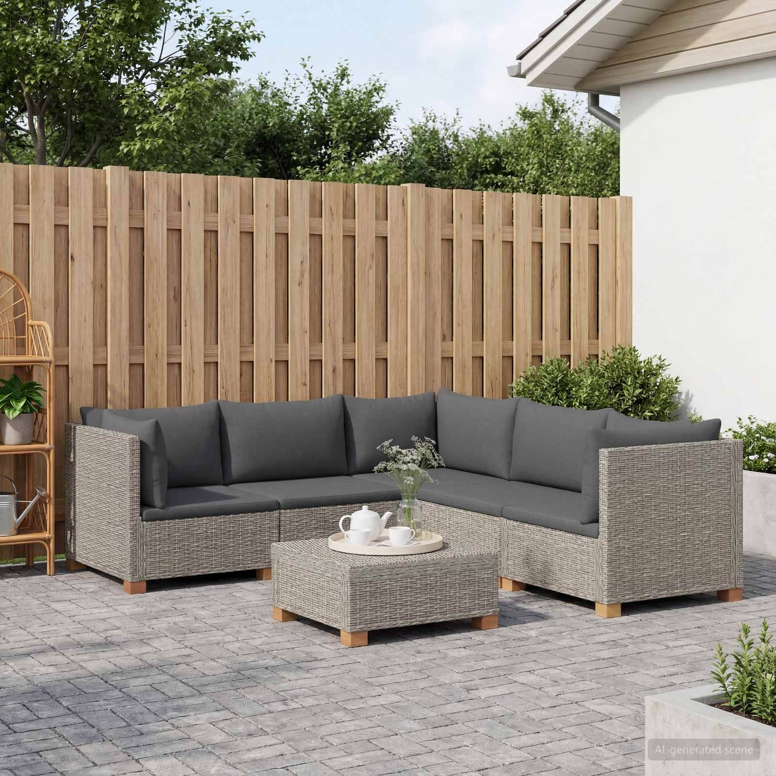 vidaXL 6 Stk. Rattan-Lounge-Set mit Kissen GENDT Naturrattan Kubu Grau