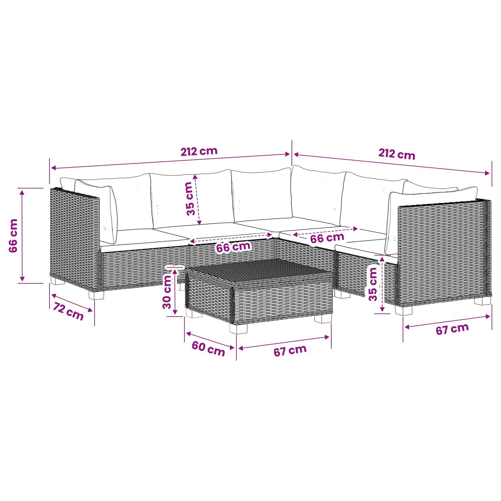 vidaXL 6 Stk. Rattan-Lounge-Set mit Kissen GENDT Naturrattan Kubu Grau