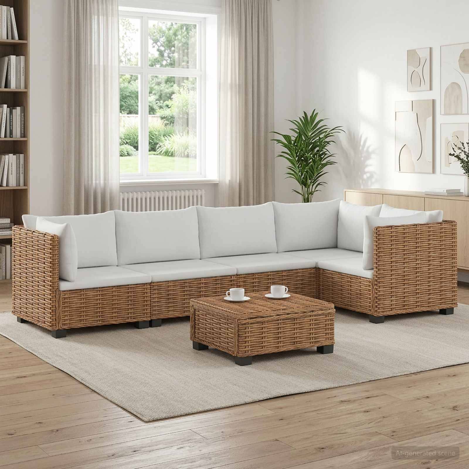 vidaXL 6 Stk. Rattan Lounge Set mit Kissen GENDT Naturrattan Natur